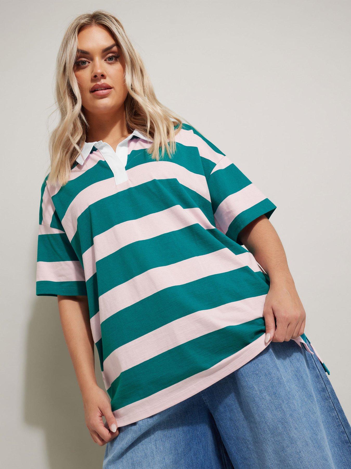 undefined Curve Rugby Contrast Collar Top - Green