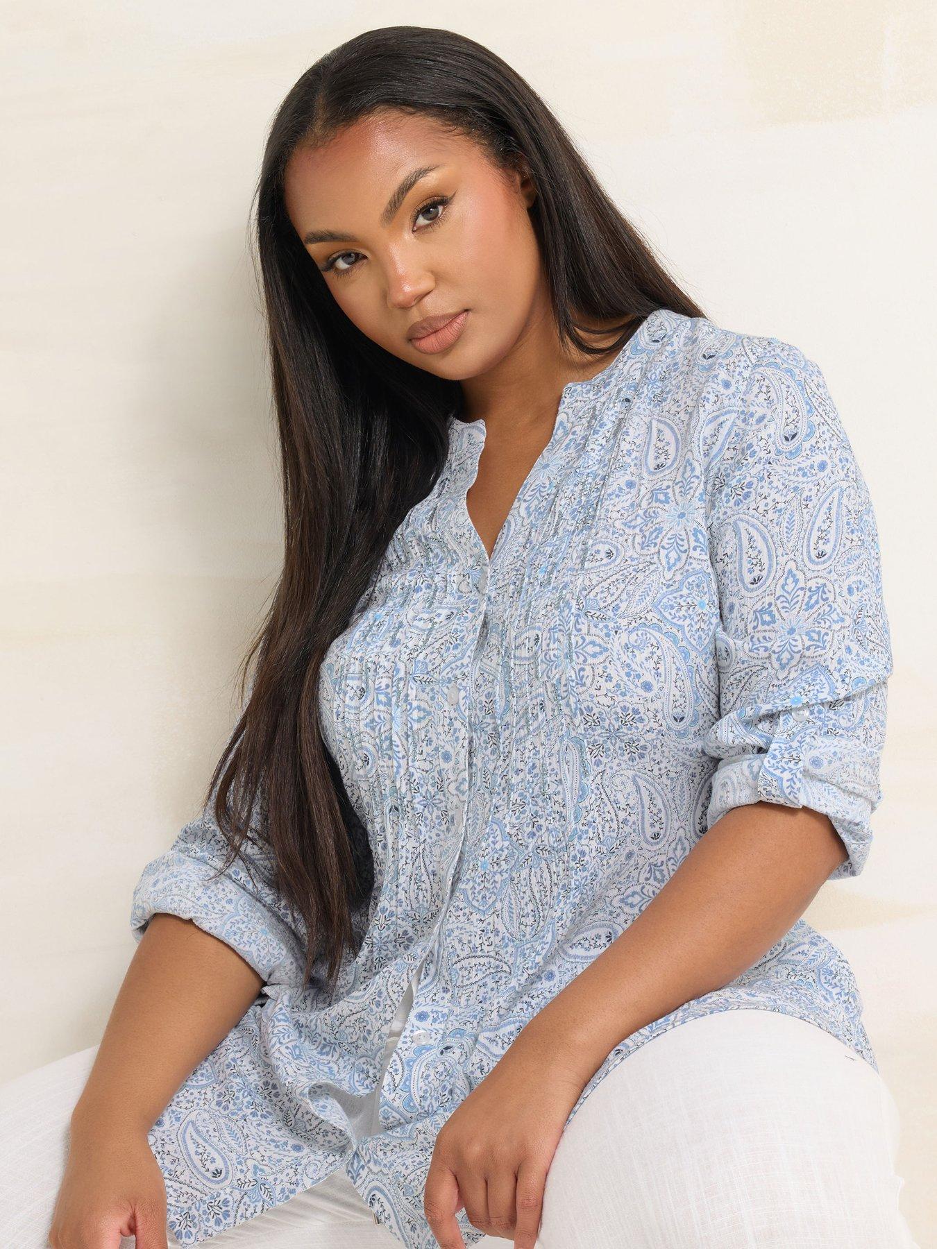 Image 4 of 4 of Yours Curve Pintuck Blouse - Blue