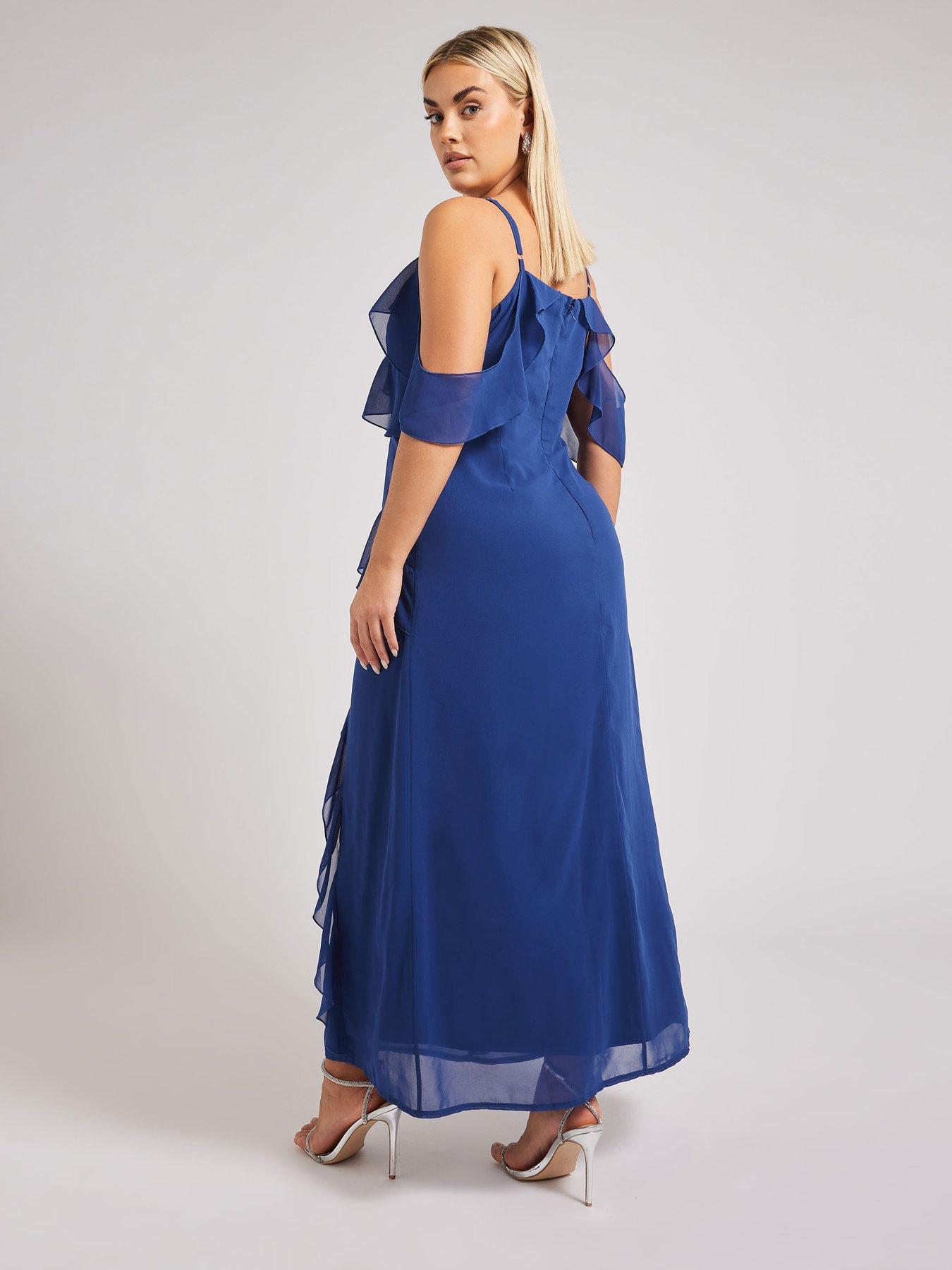 Image 2 of 4 of Yours Curve &nbsp;Ruffle Cold Shoulder Cami Dress - Blue