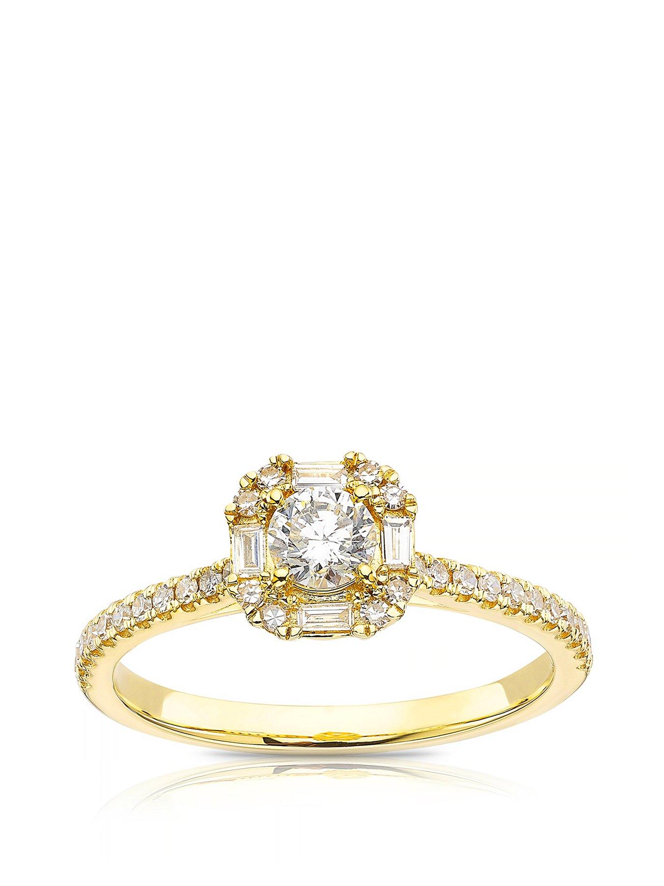 Ernest Jones 18ct Yellow Gold Engagement Ring. 0.50ct Diamond Cushion Shape Halo Ring