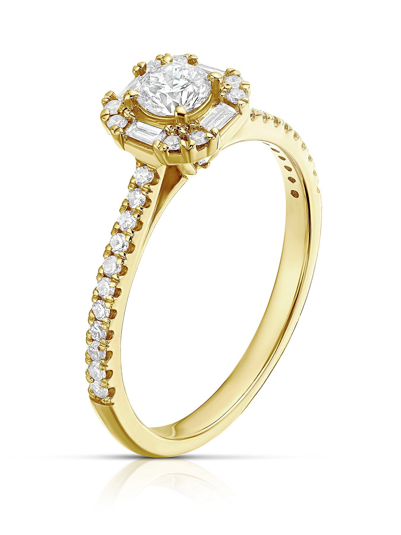 Ernest Jones 18ct Yellow Gold Engagement Ring. 0.50ct Diamond Cushion Shape Halo Ring