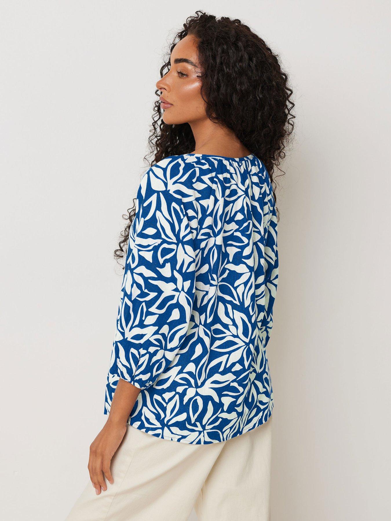 Image 2 of 3 of M&Co Petite Petite Long Sleeve Tie Neck Top - Blue