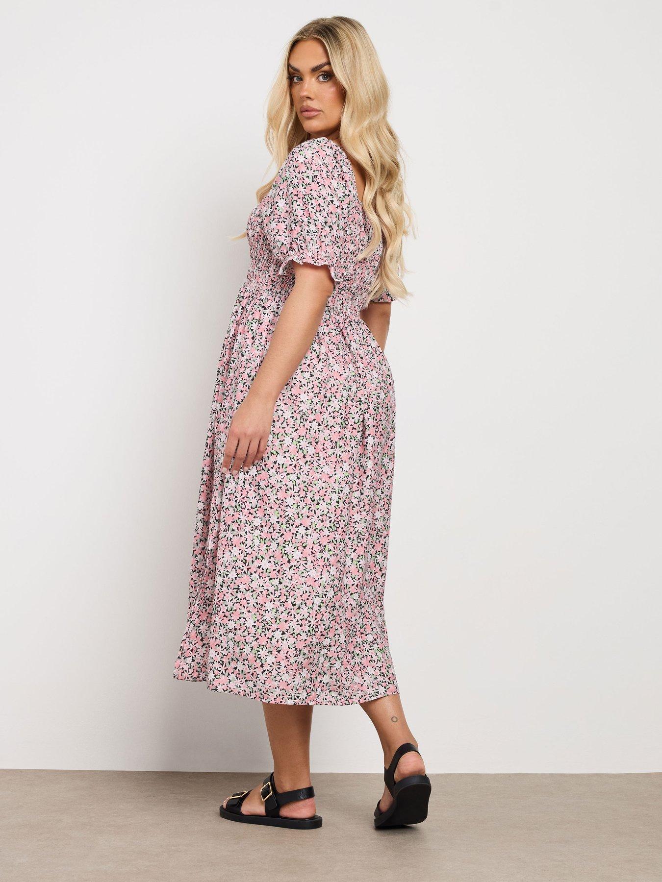 Image 2 of 4 of Yours Curve Shirred Square Neck Midaxi Dress