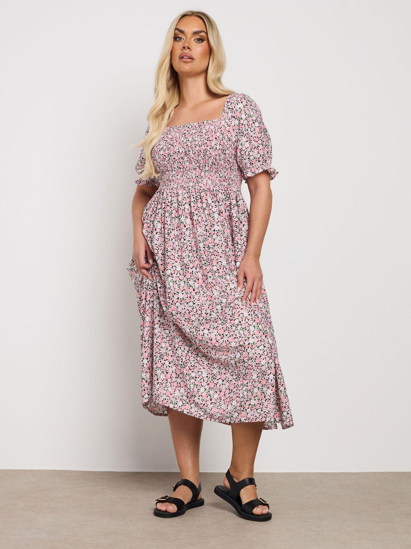 Image 3 of 4 of Yours Curve Shirred Square Neck Midaxi Dress