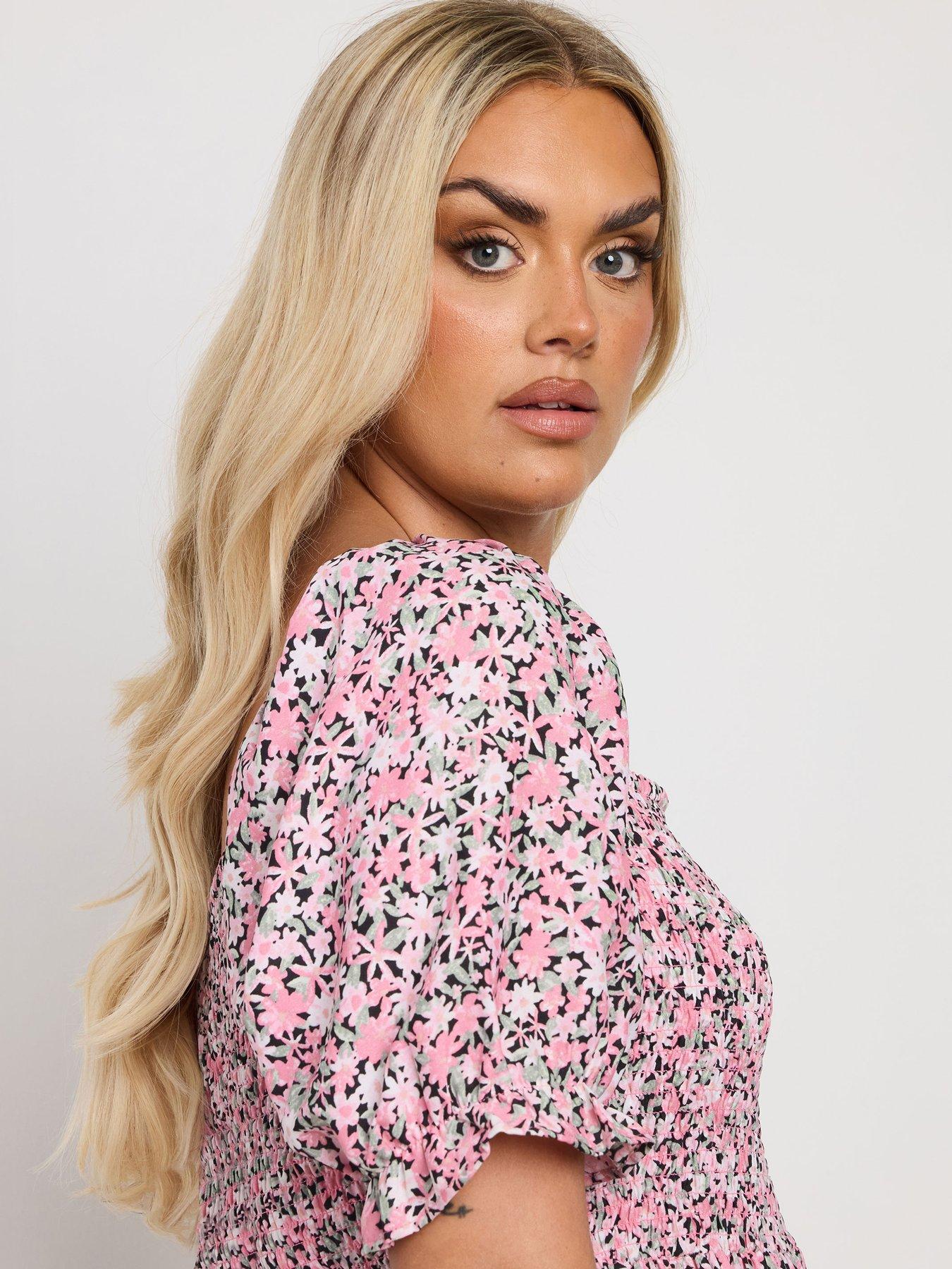 Image 4 of 4 of Yours Curve Shirred Square Neck Midaxi Dress