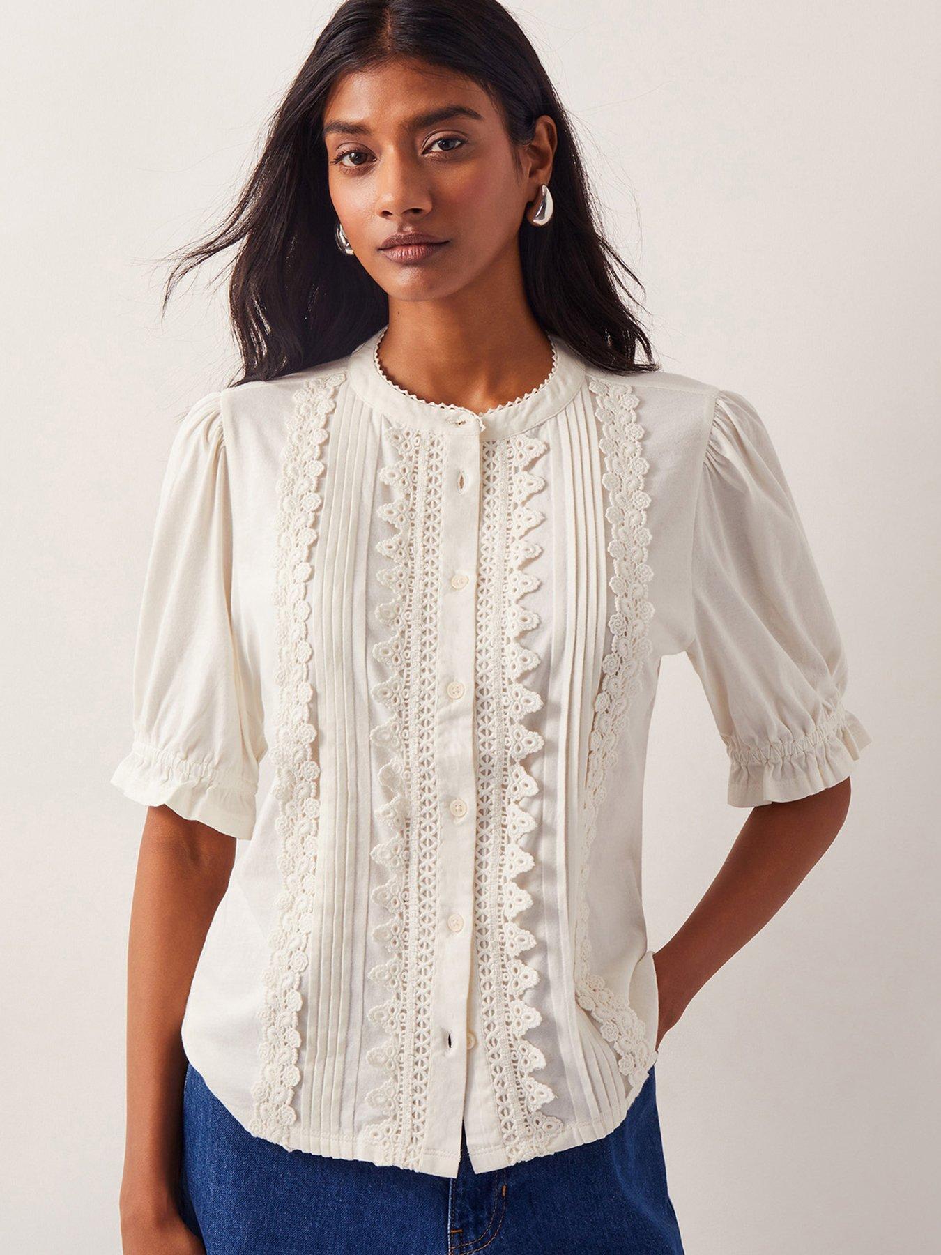 Image 1 of 5 of Monsoon Lia Lace Jersey Top - Ivory