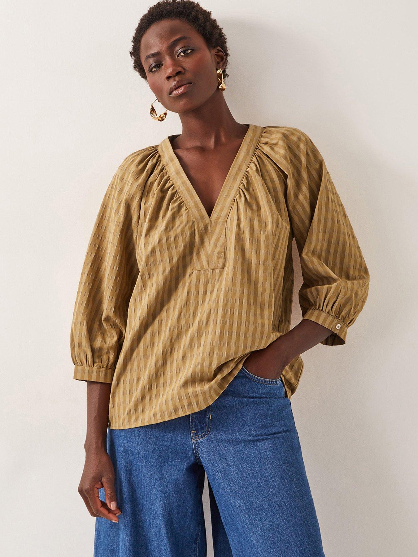 undefined Suzi Self Stripe Top - Toffee - Brown