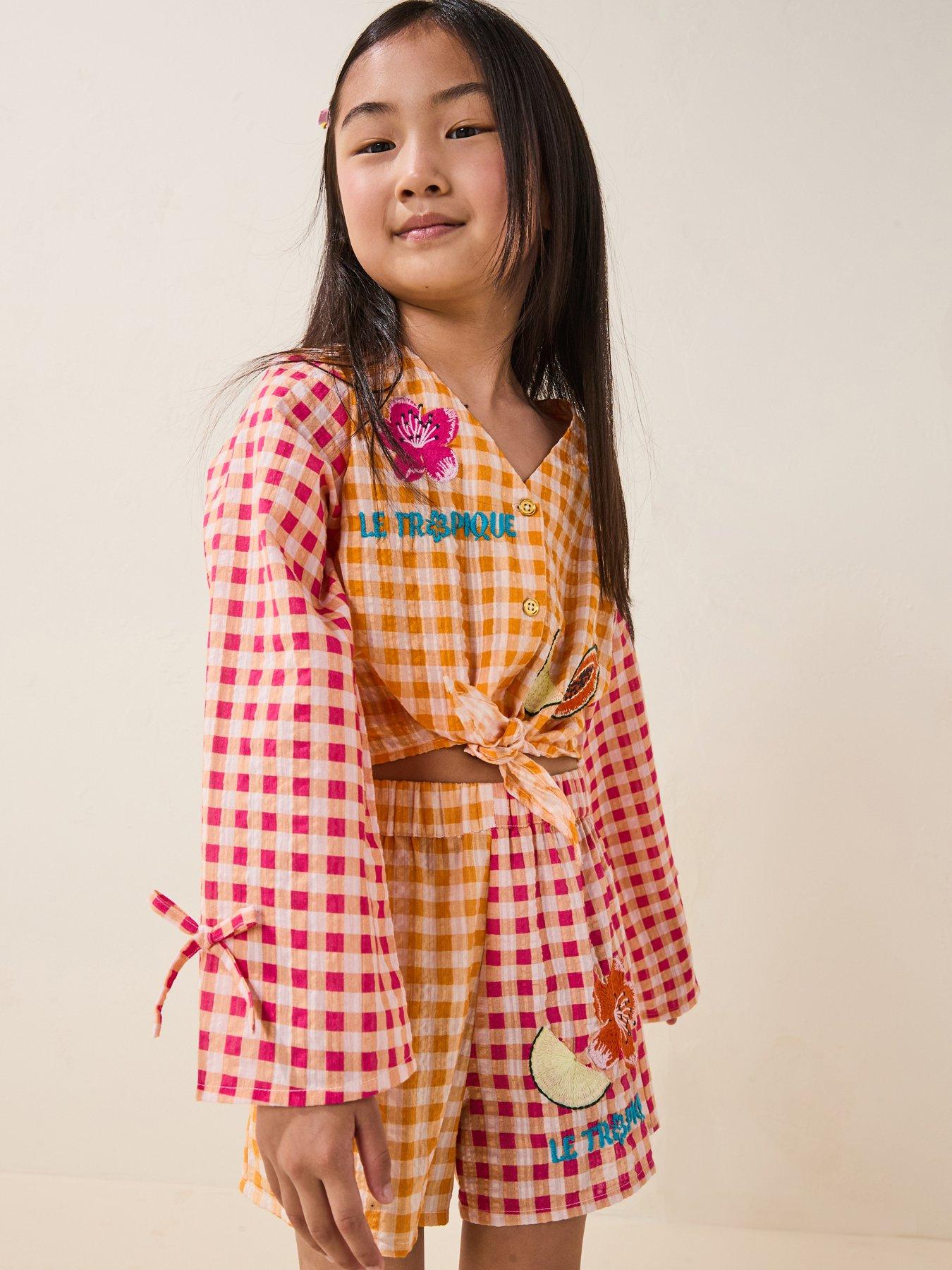 River Island Older Girl Gingham Fruit Beachwear Set - Orange