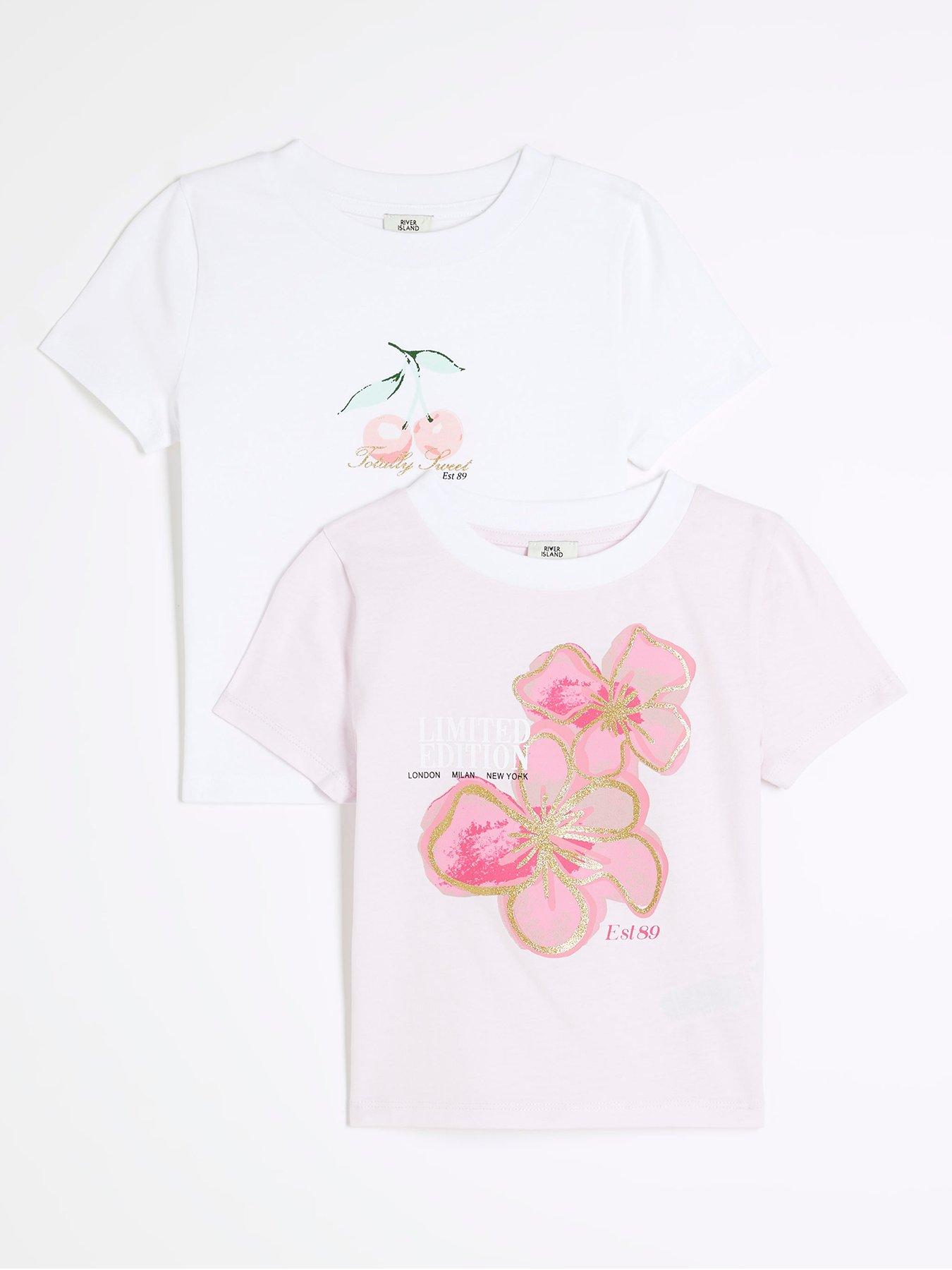 undefined Girls Pack Of 2 Graphic Tops - Light Pink