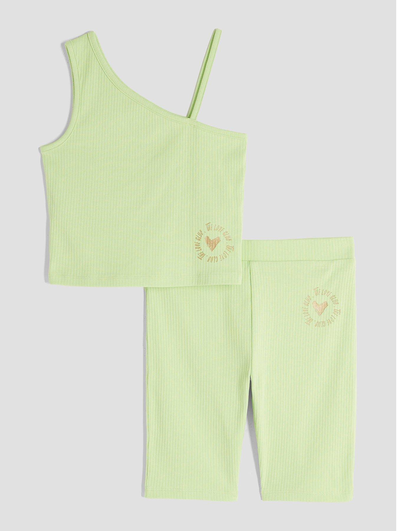 undefined Older Girl One Shoulder Tank Set - Green