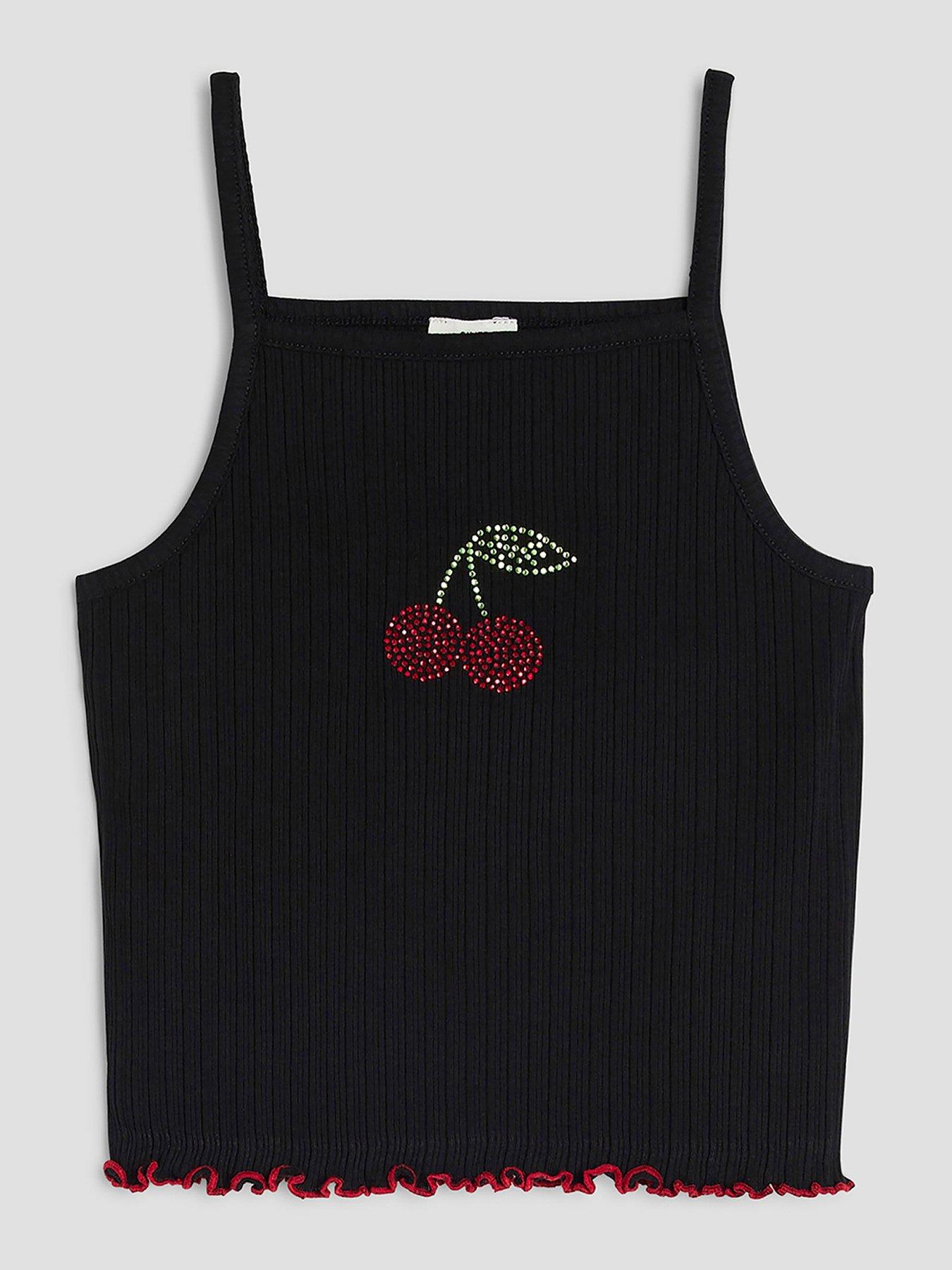 undefined Older Girl Embellished Cherry Tank Top - Black