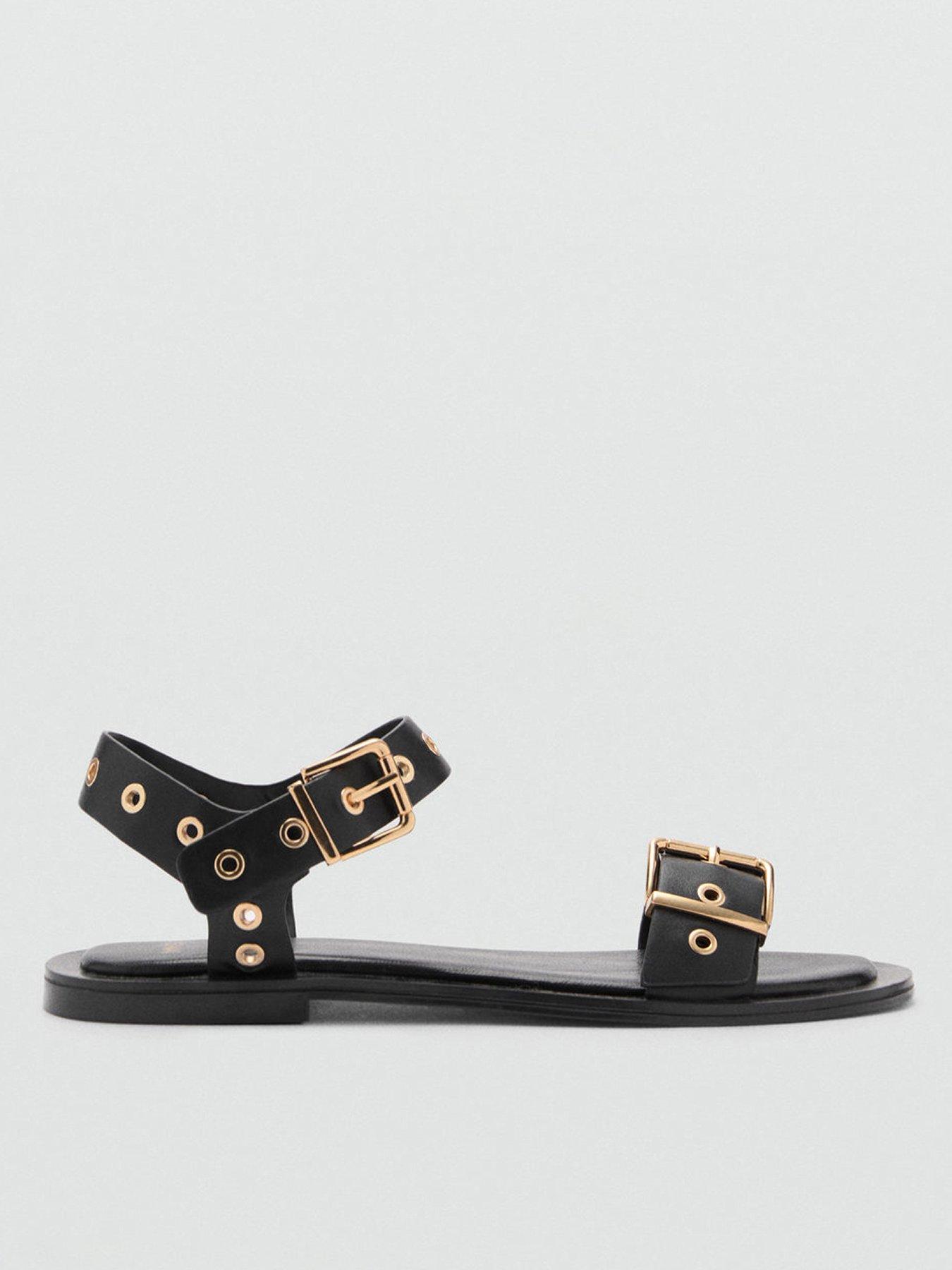 Mango: Sandal With Die-Cut Straps - Black