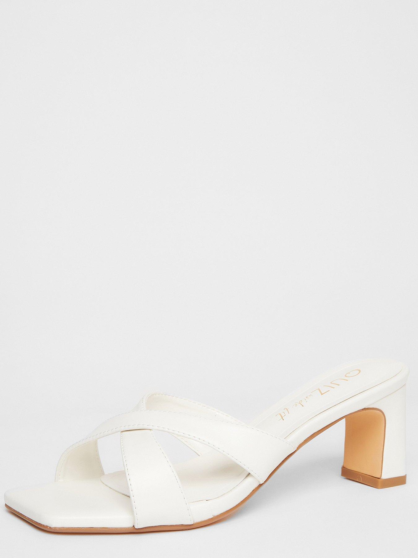 Quiz Wide Fit White Cross Strap Mule Heels Very