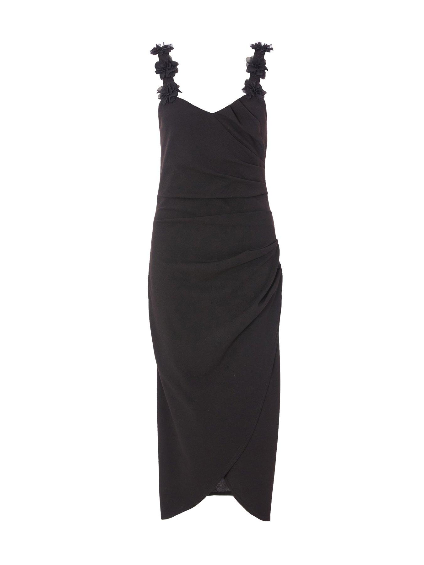 Image 4 of 6 of Quiz Black Floral Trim Midaxi Dress
