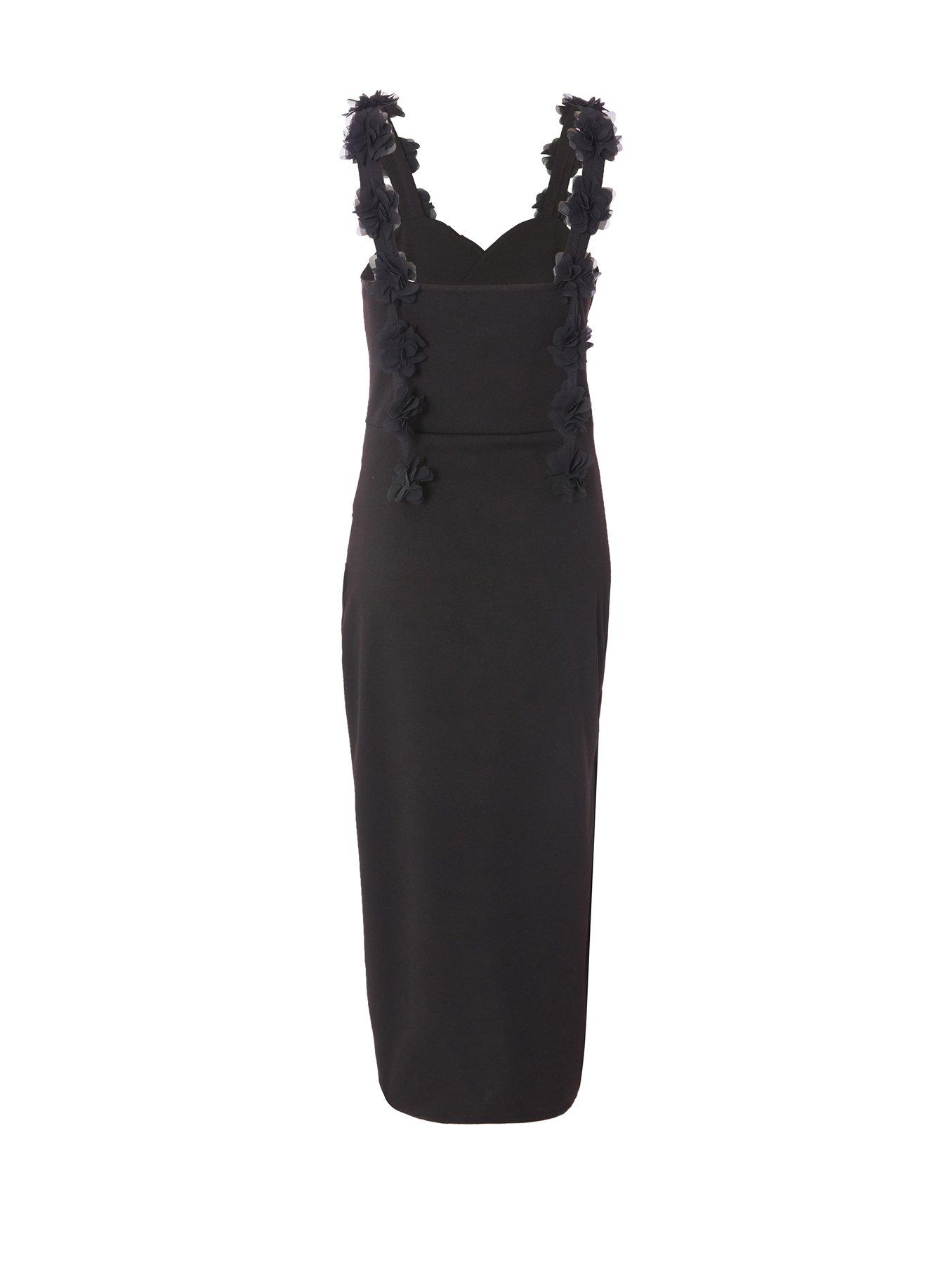 Image 5 of 6 of Quiz Black Floral Trim Midaxi Dress