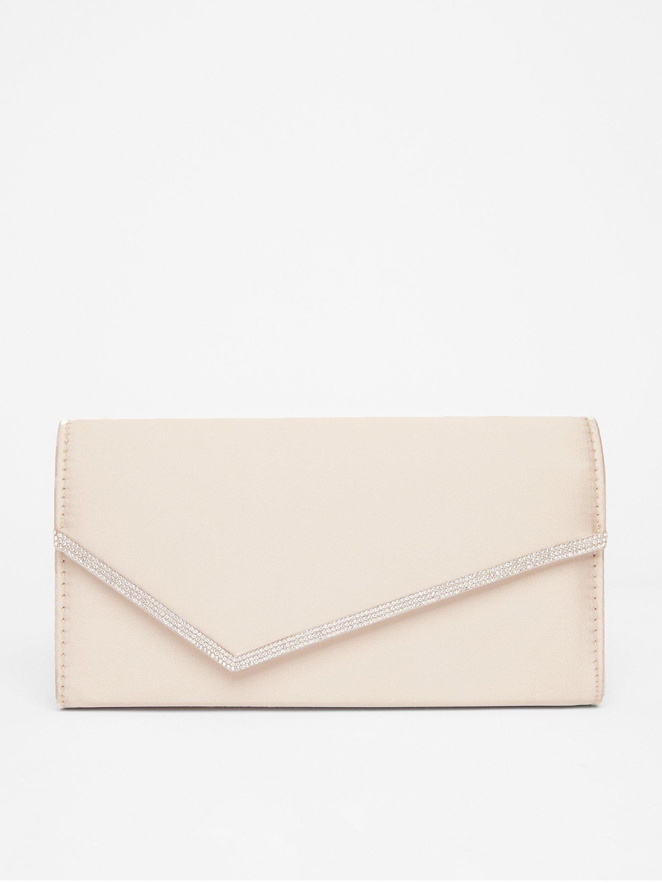 undefined Champagne Diamante Envelope Clutch