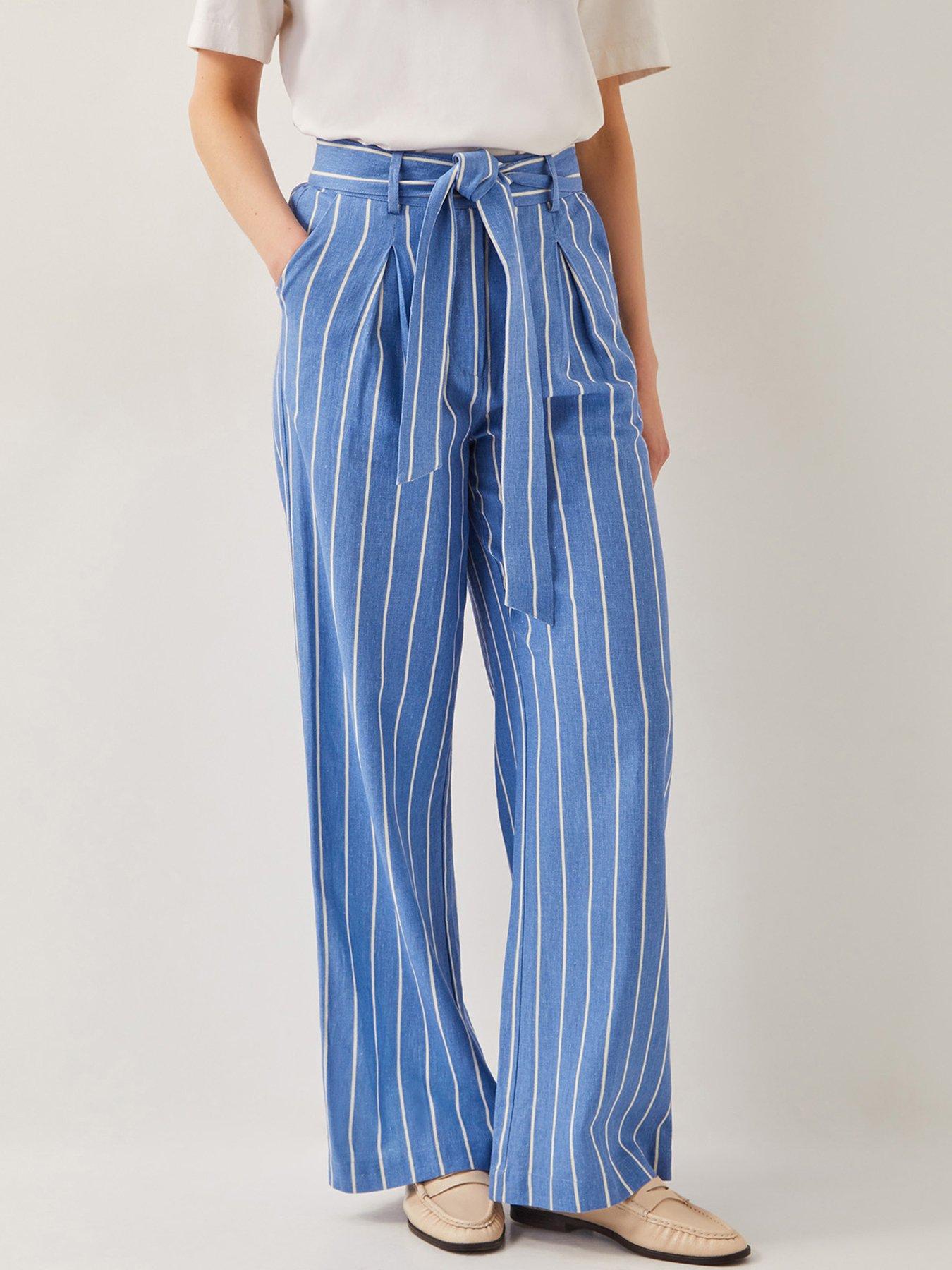 Image 1 of 5 of Monsoon Susan Stripe Trousers - Blue