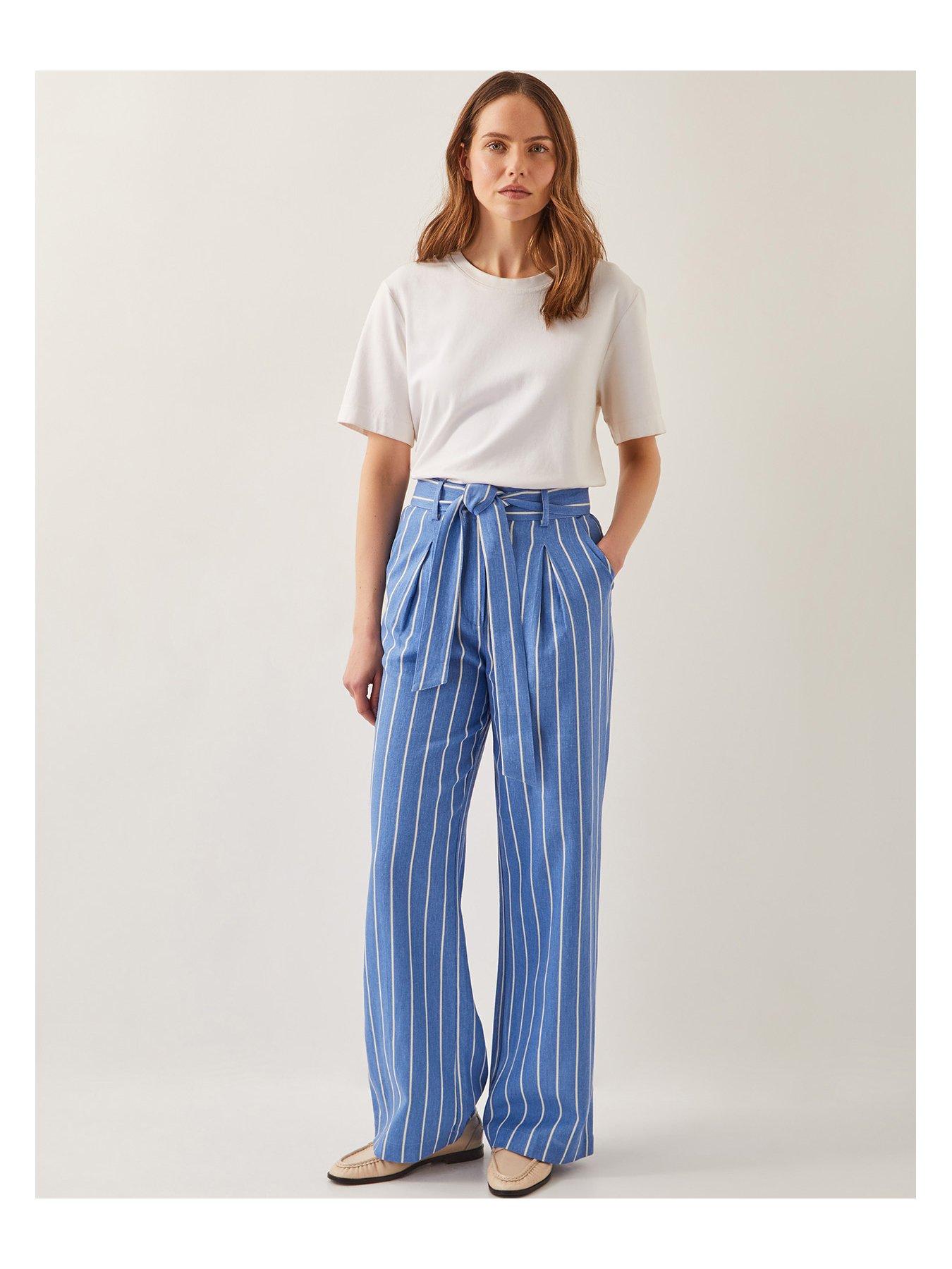 Image 4 of 5 of Monsoon Susan Stripe Trousers - Blue