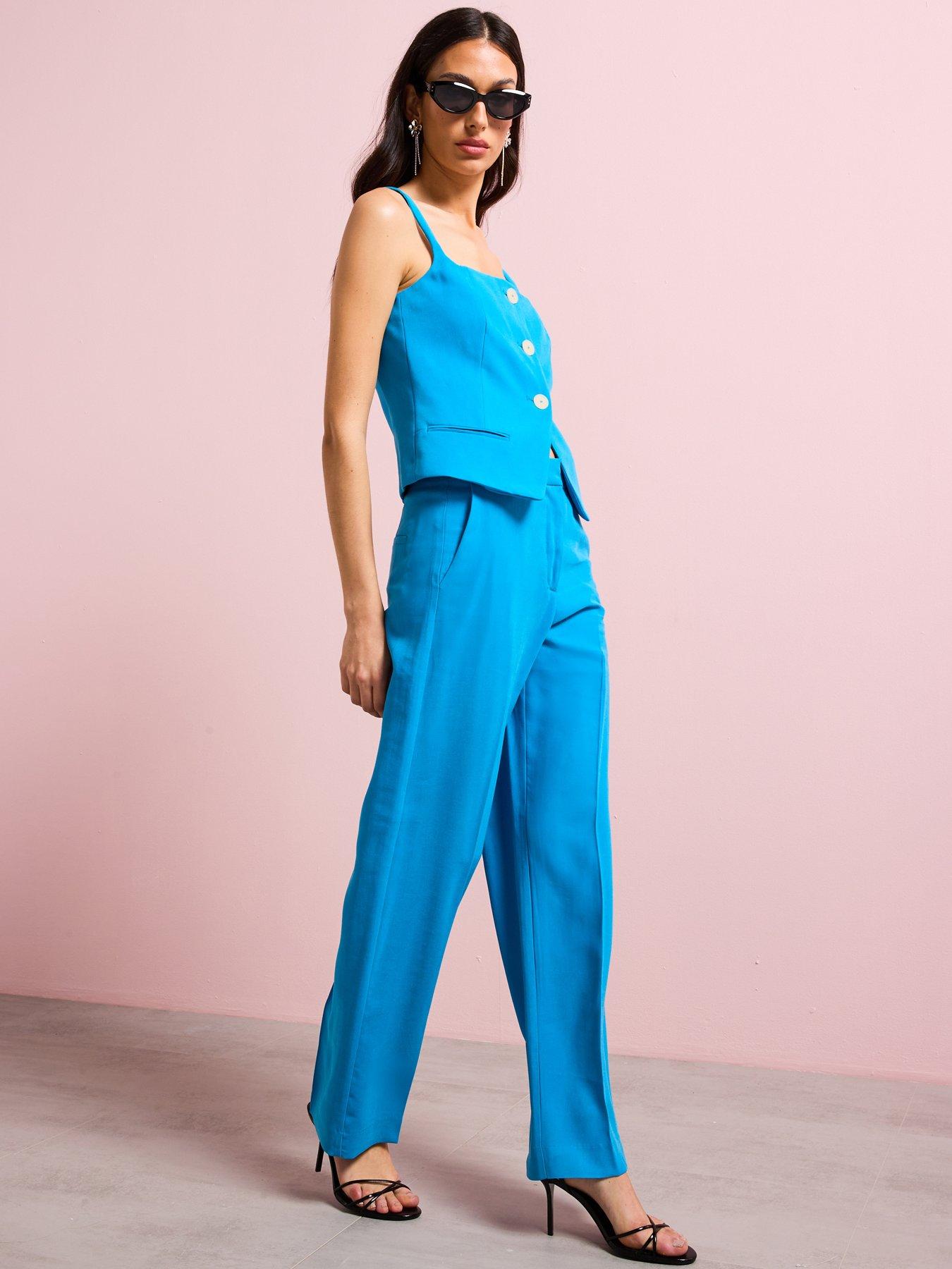 Image 4 of 5 of Mango Straight Suit Trousers - Blue