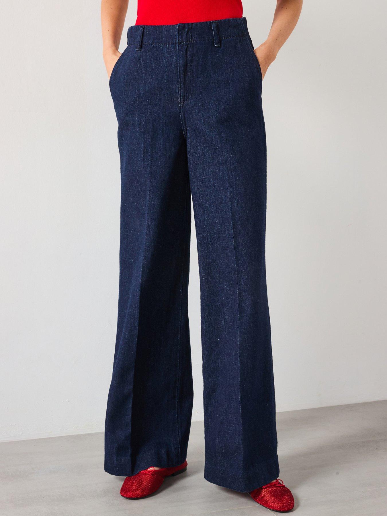 undefined High-Waisted Wide Leg Jeans - Blue