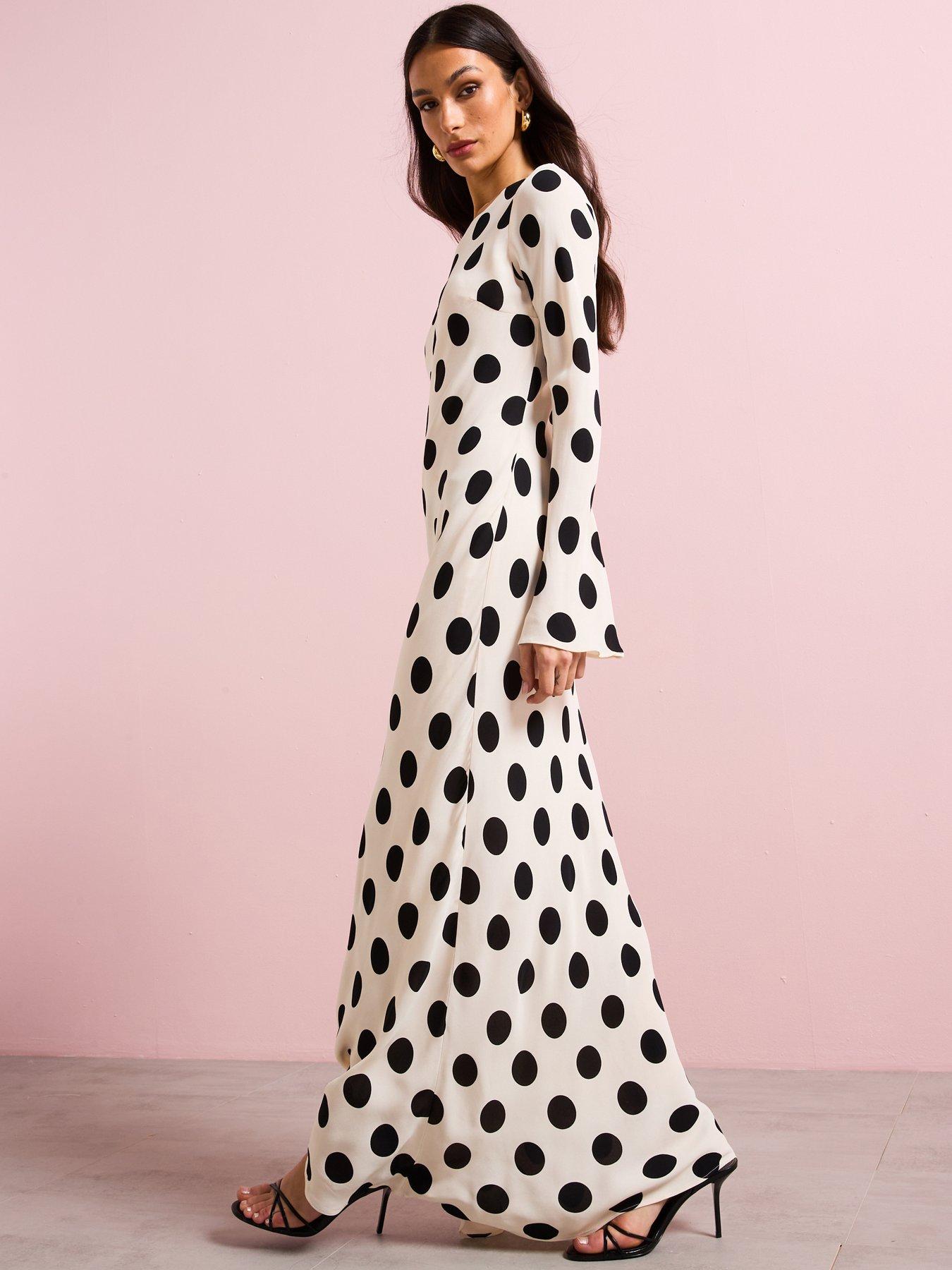 Image 1 of 6 of Mango Flared Sleeve Polka-dot Dress