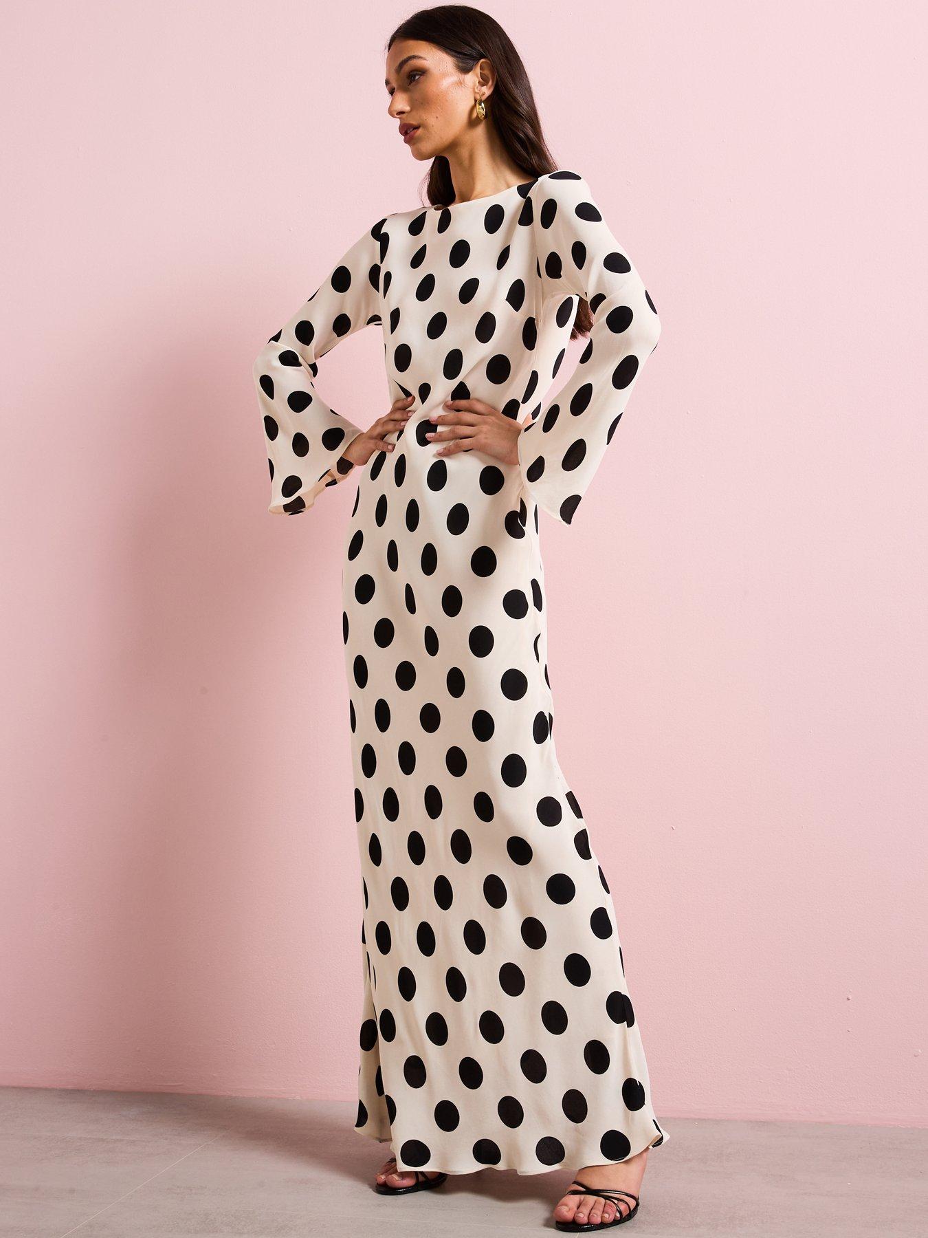 Image 3 of 6 of Mango Flared Sleeve Polka-dot Dress