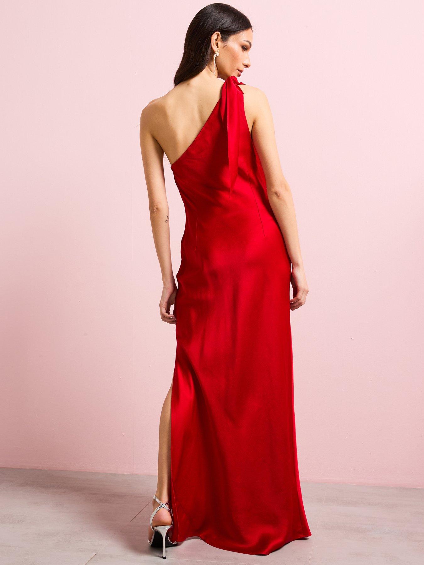 Image 2 of 6 of Mango Satin Dress With Asymmetric Neck - Red