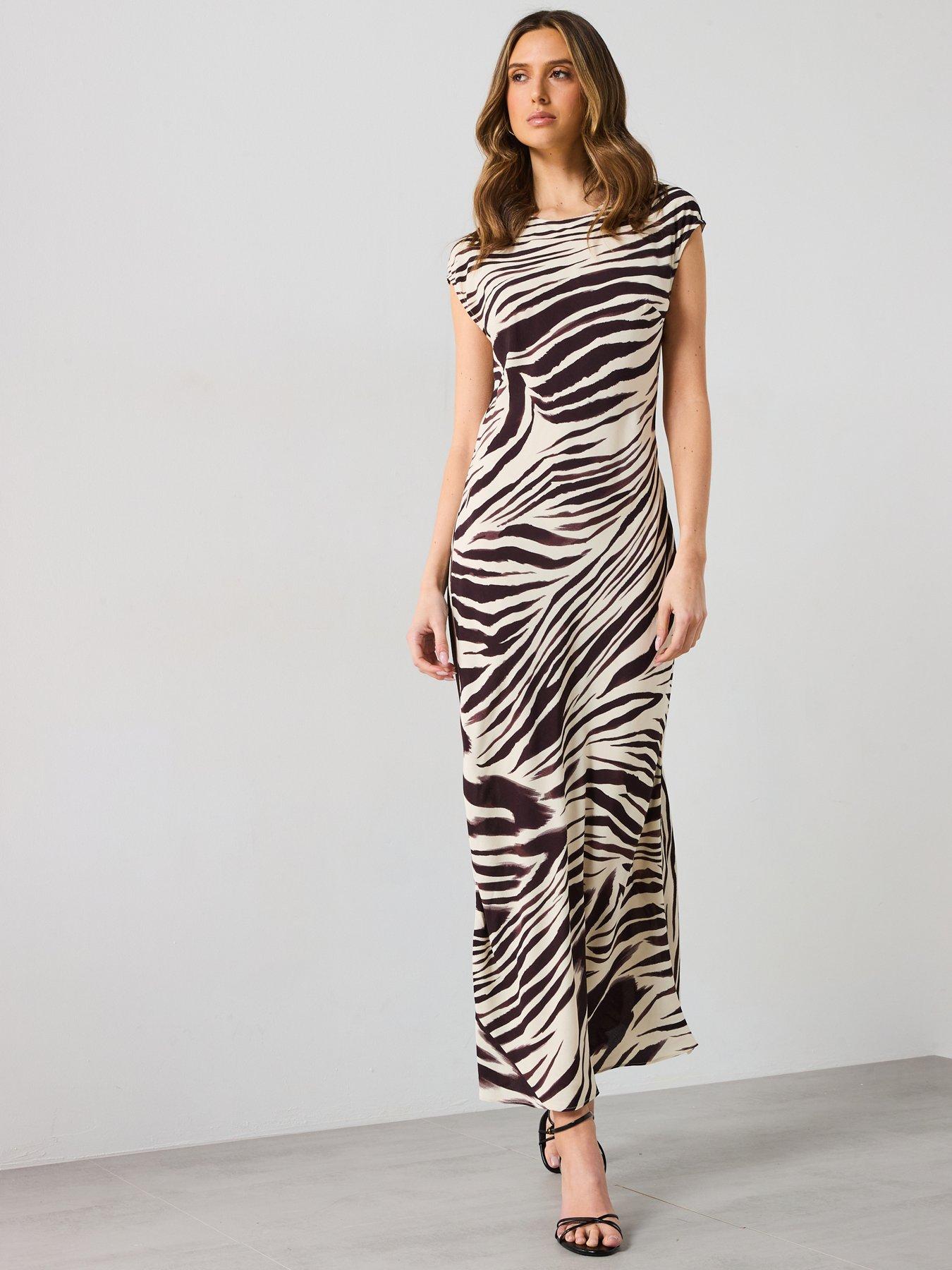 undefined Zebra Print Midi Dress - Cream