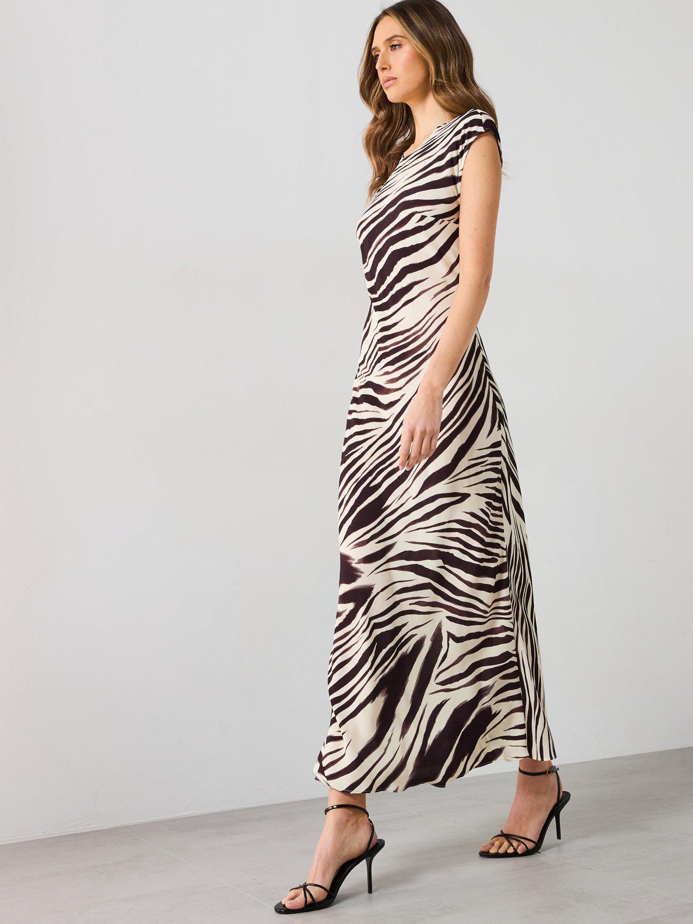 Mango Zebra Print Midi Dress - Cream | Very