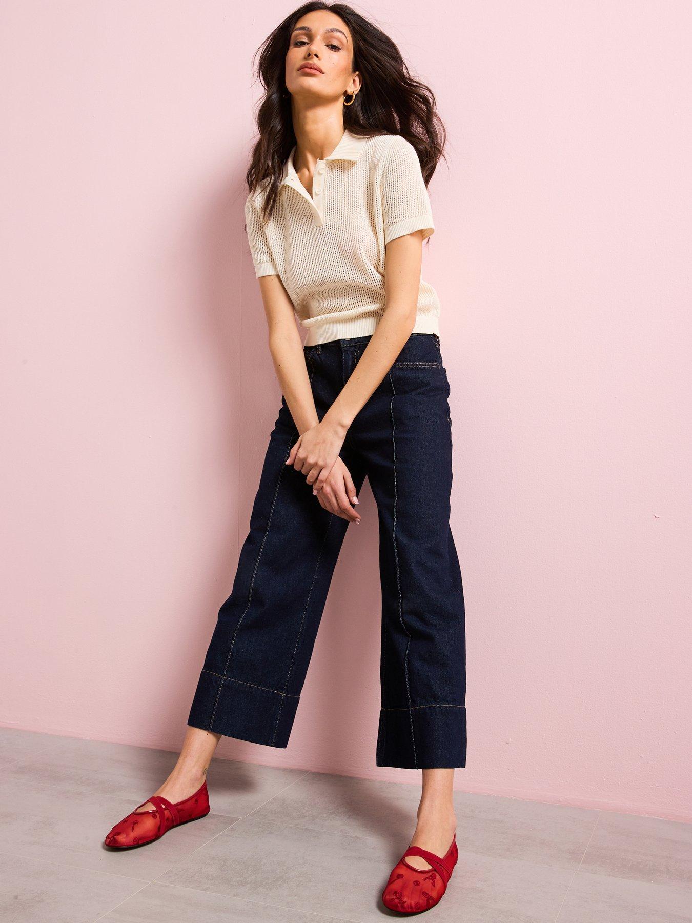 undefined Wideleg Cropped Jeans With Seam Detail