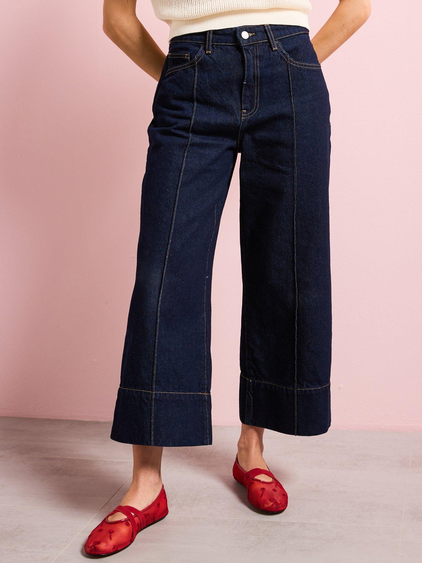 Image 2 of 5 of Mango Wideleg Cropped Jeans With Seam Detail