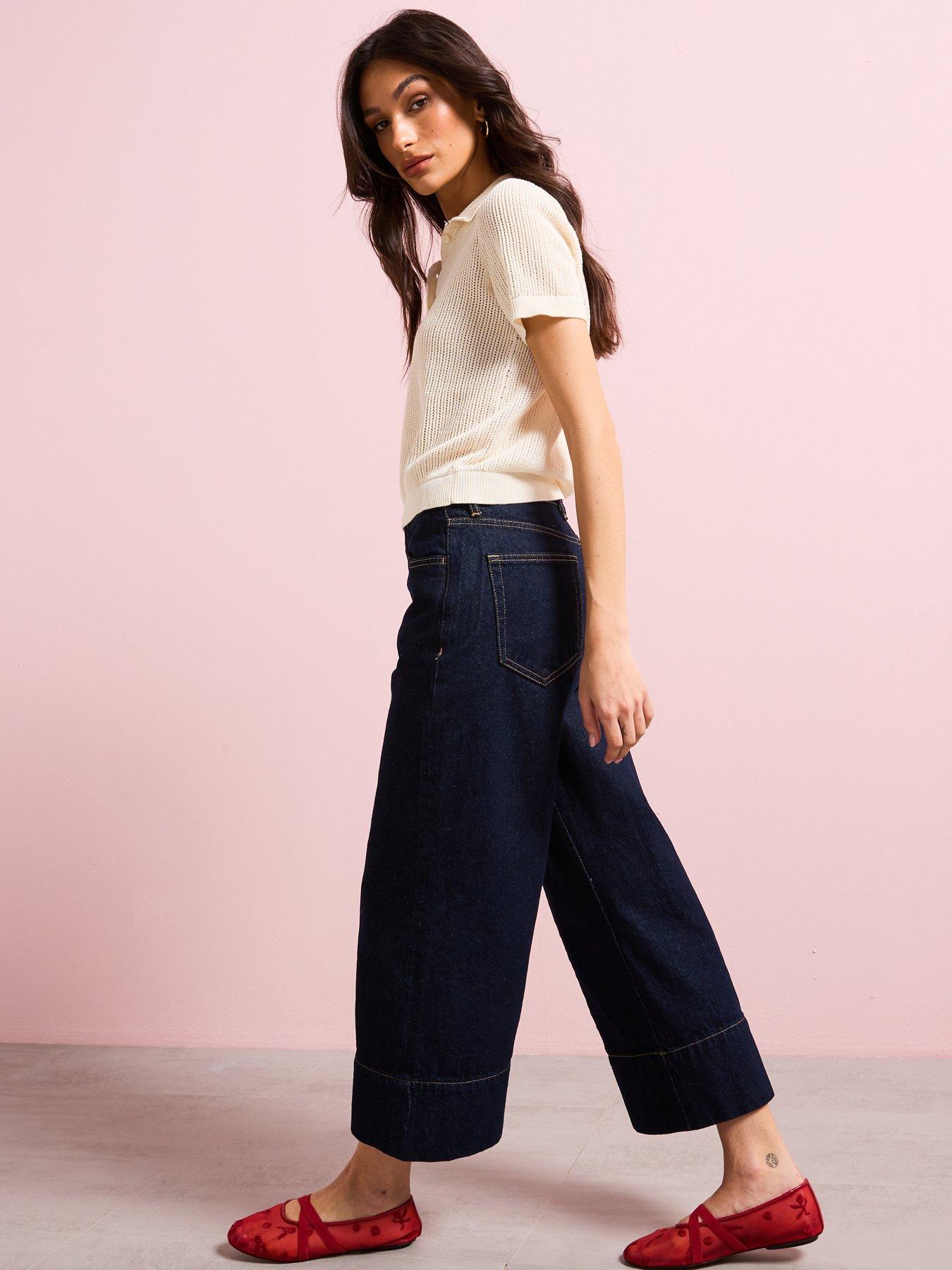Image 5 of 5 of Mango Wideleg Cropped Jeans With Seam Detail