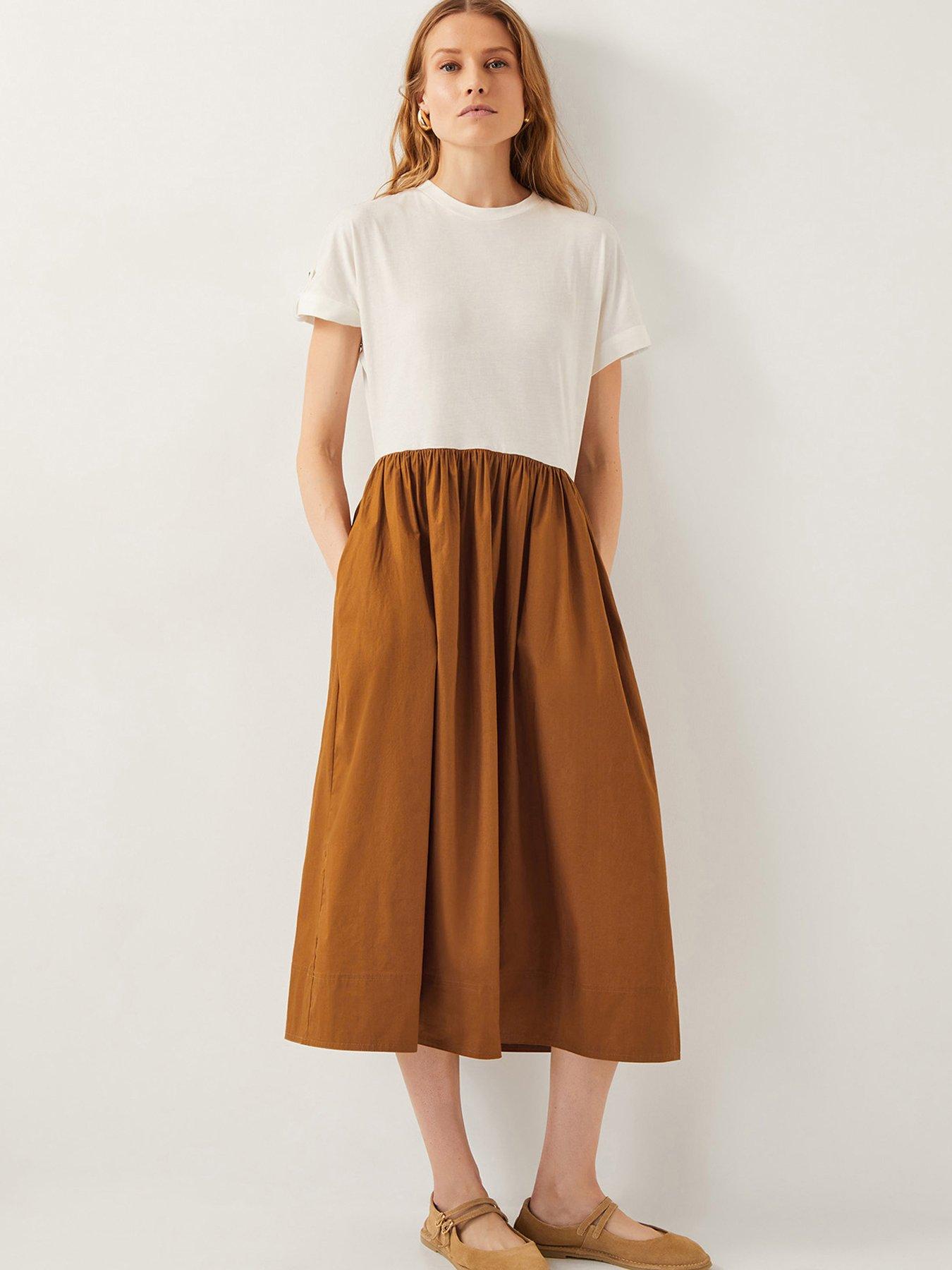 undefined Cali Contrast Mix Dress - Camel