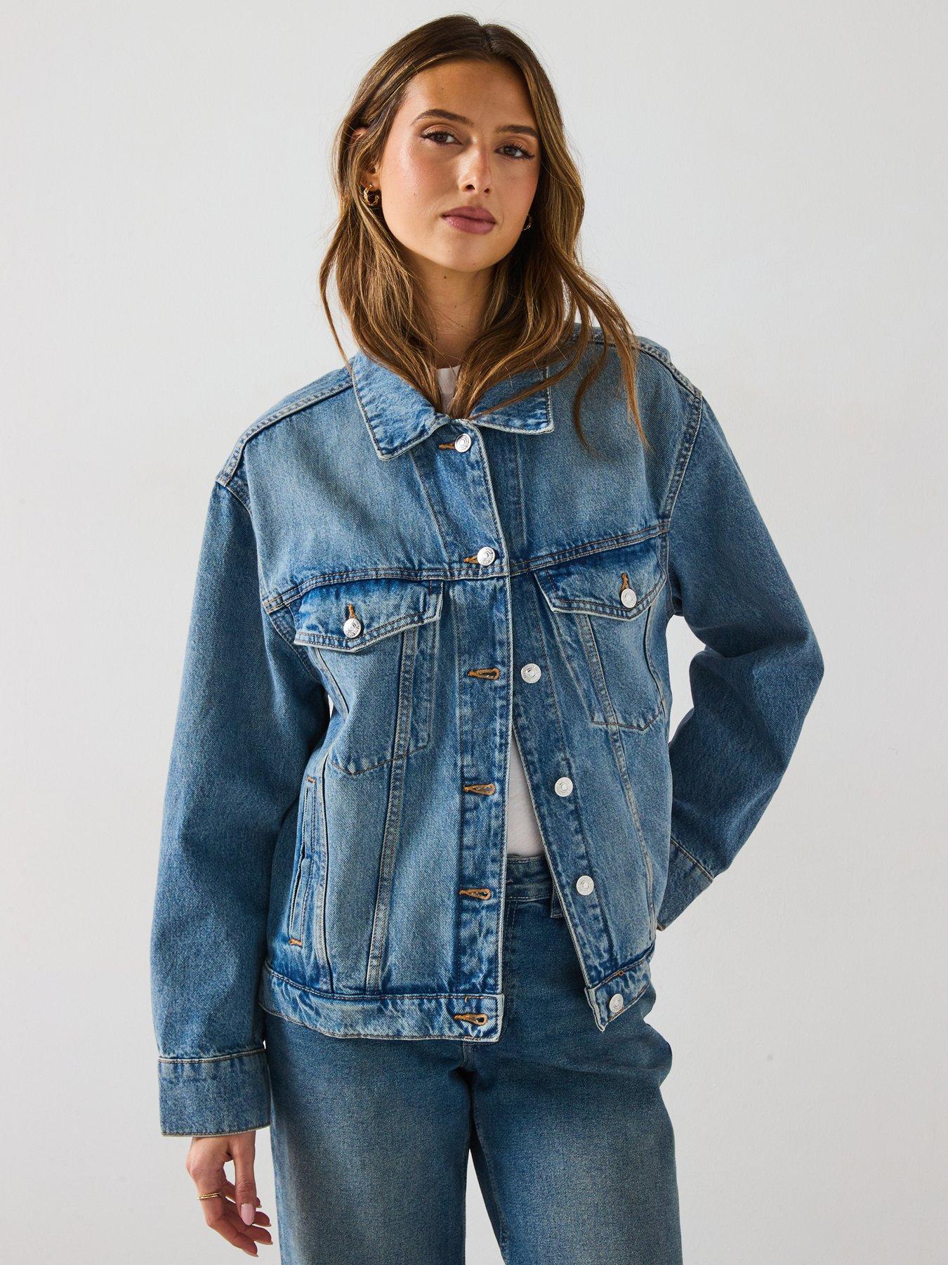 undefined Oversized Denim Jacket With Pockets - Blue