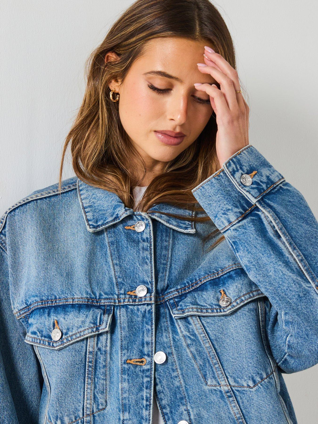 Mango Oversized Denim Jacket With Pockets Blue Very