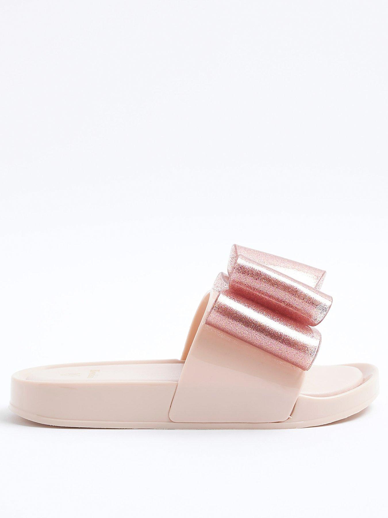 Image 1 of 5 of River Island Girls Bow Sliders - Pink