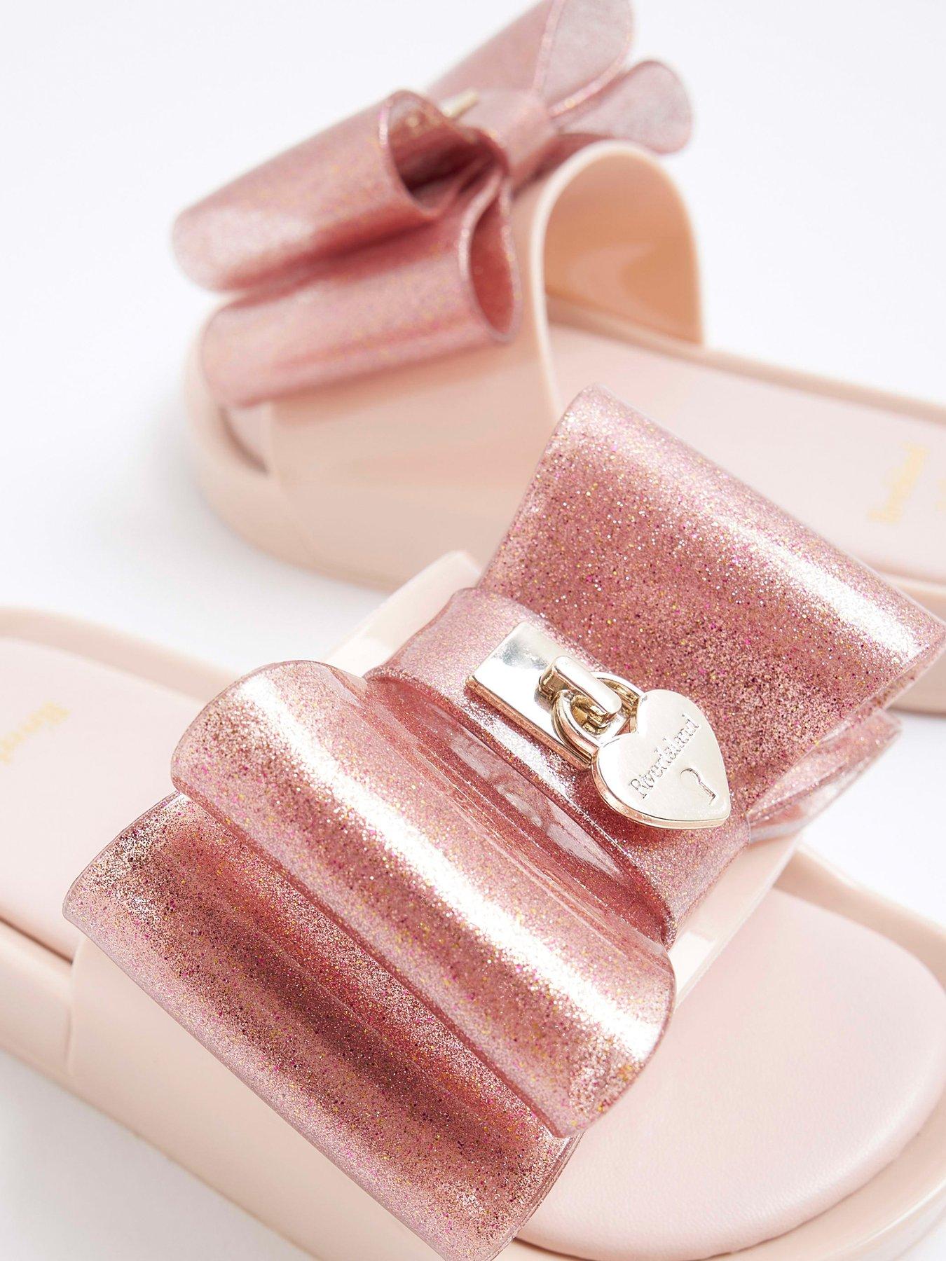 Image 5 of 5 of River Island Girls Bow Sliders - Pink