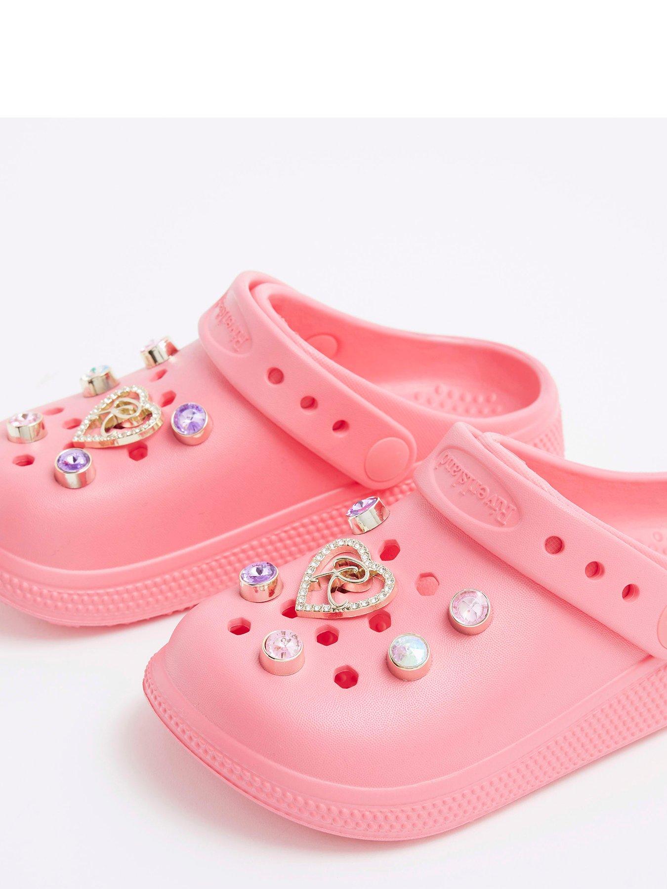 Image 4 of 5 of River Island Older Girls Heart Gem Clogs - Pink
