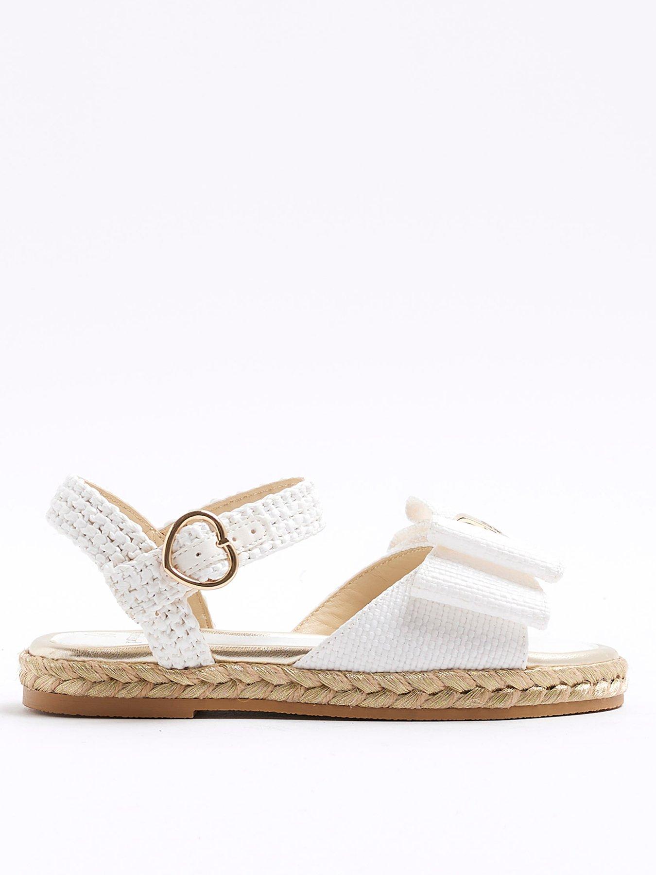 undefined Older Girl Raffia Bow Sandals - Cream