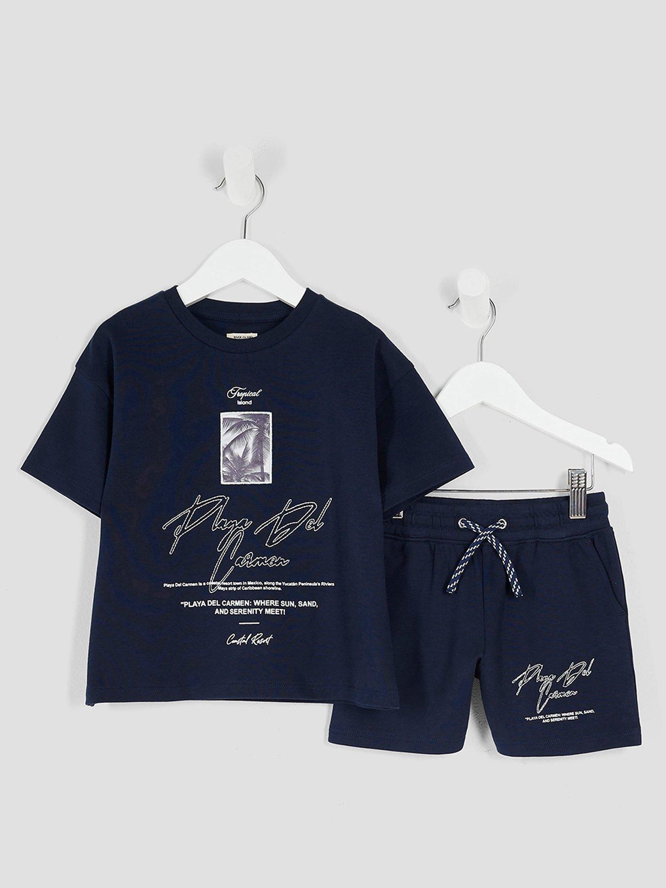 undefined Boy Palm Tree Patch T-shirt And Shorts Set - Navy
