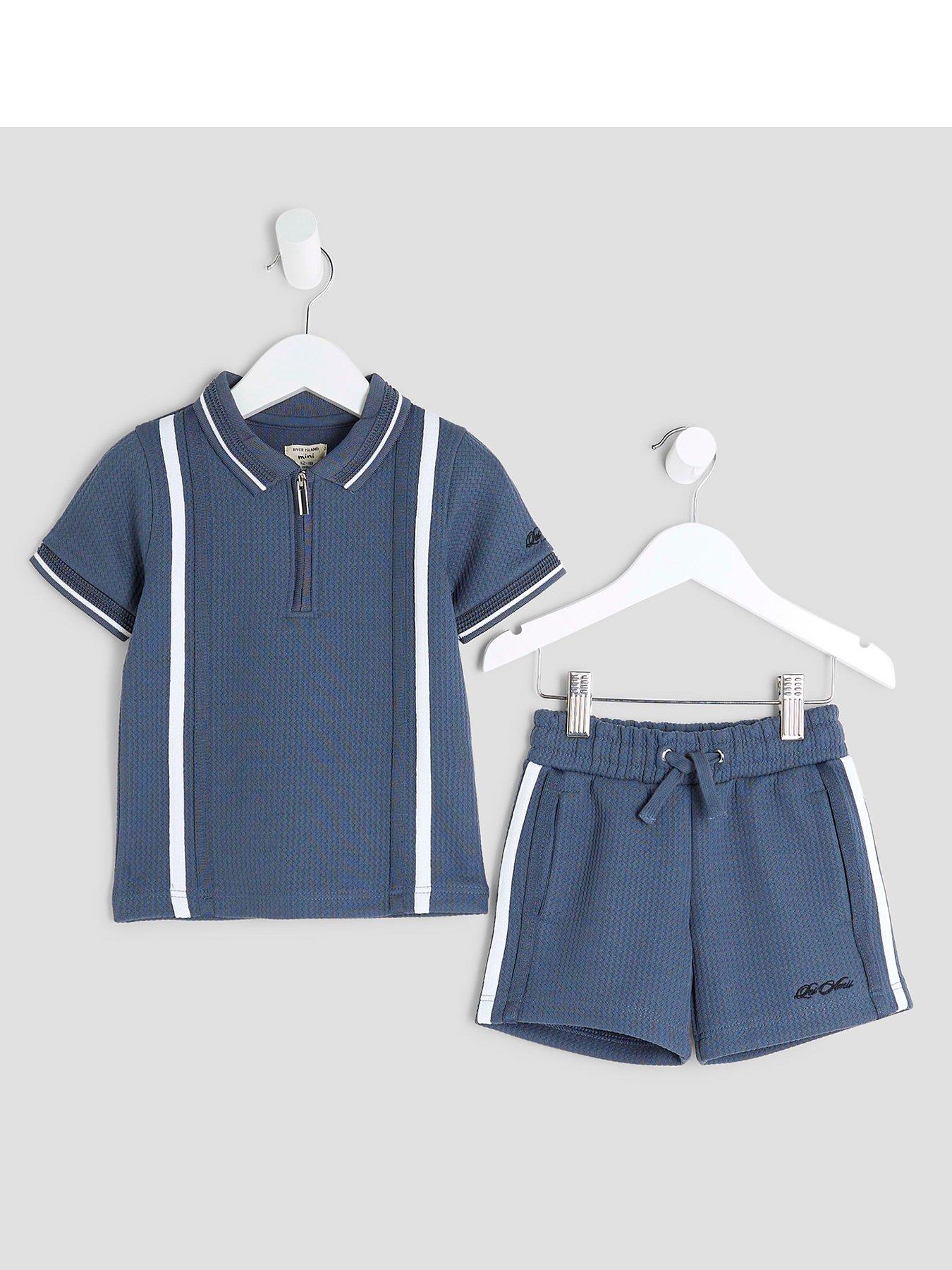 undefined Boys Textured Stripe Polo Set - Blue