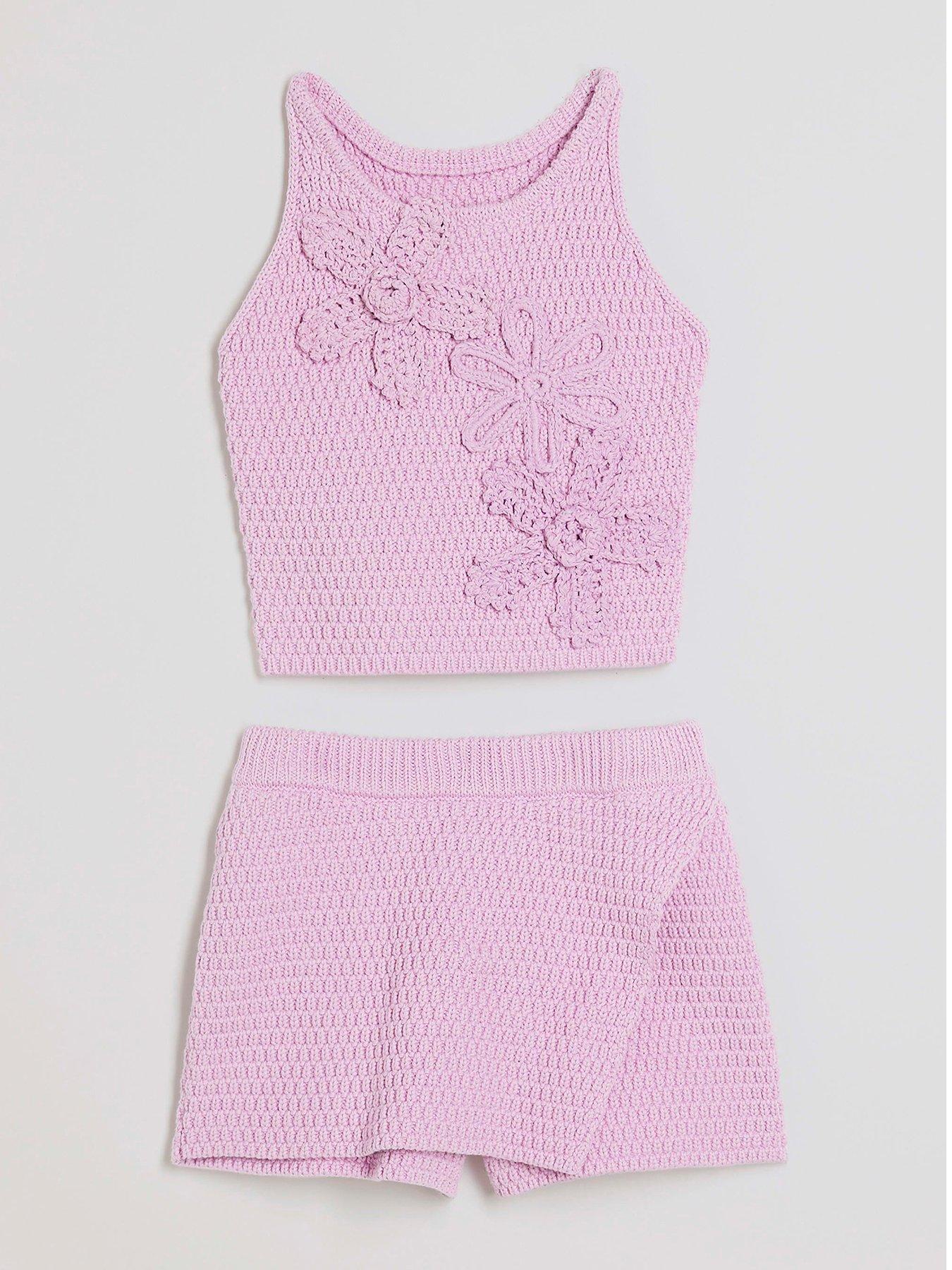 undefined Girl Crochet Floral Set - Purple