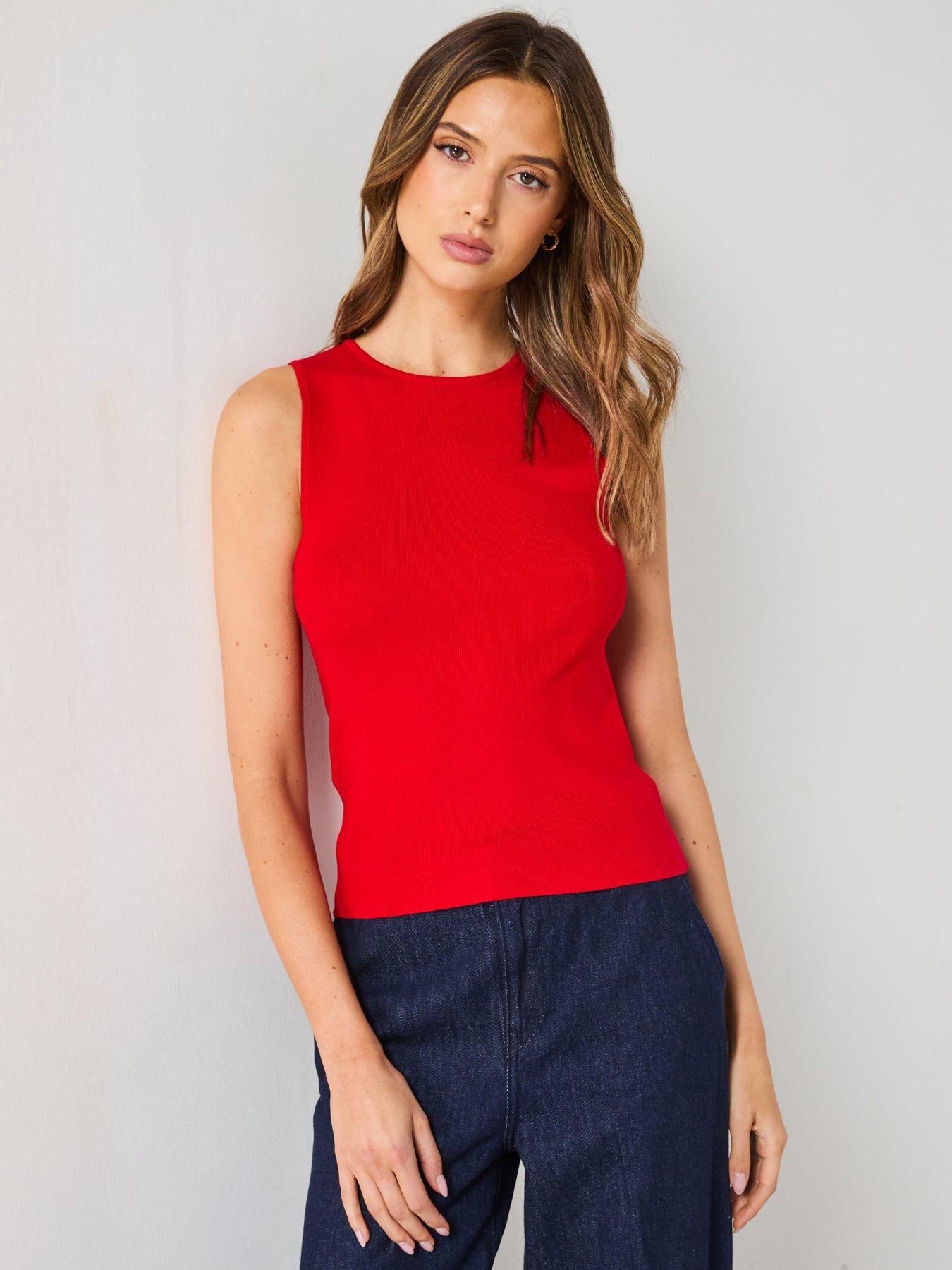 undefined Sleeveless Fitted Knitted Tank Top - Red