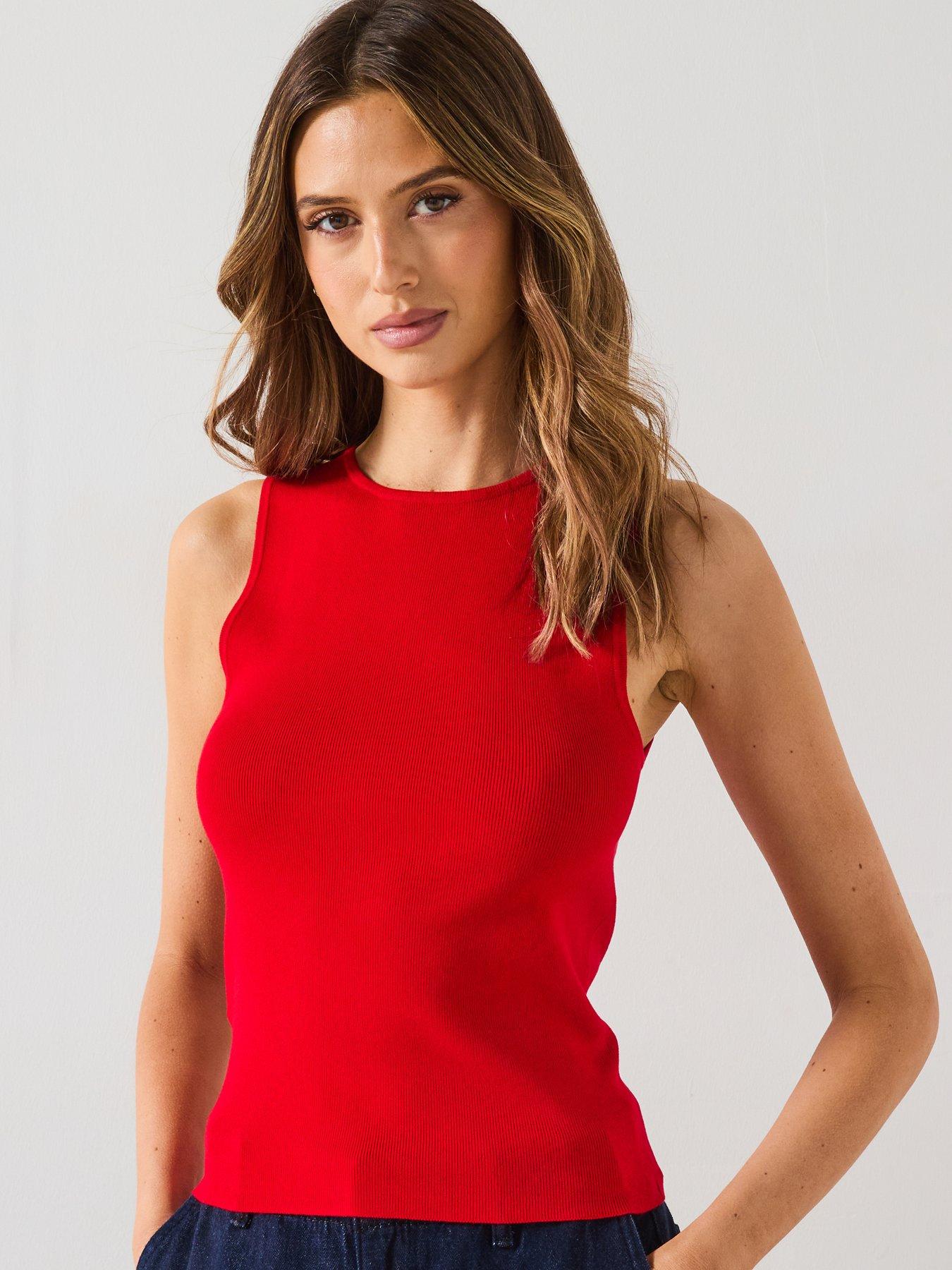 Mango Sleeveless Fitted Knitted Tank Top Red Very