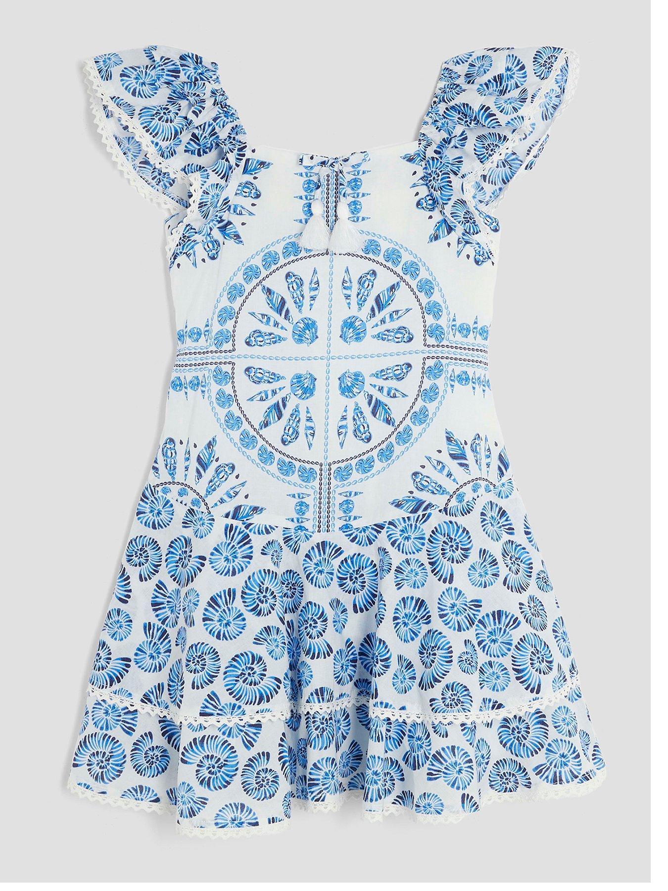 Image 1 of 4 of River Island Older Girls Shell Aztec Dress - Blue