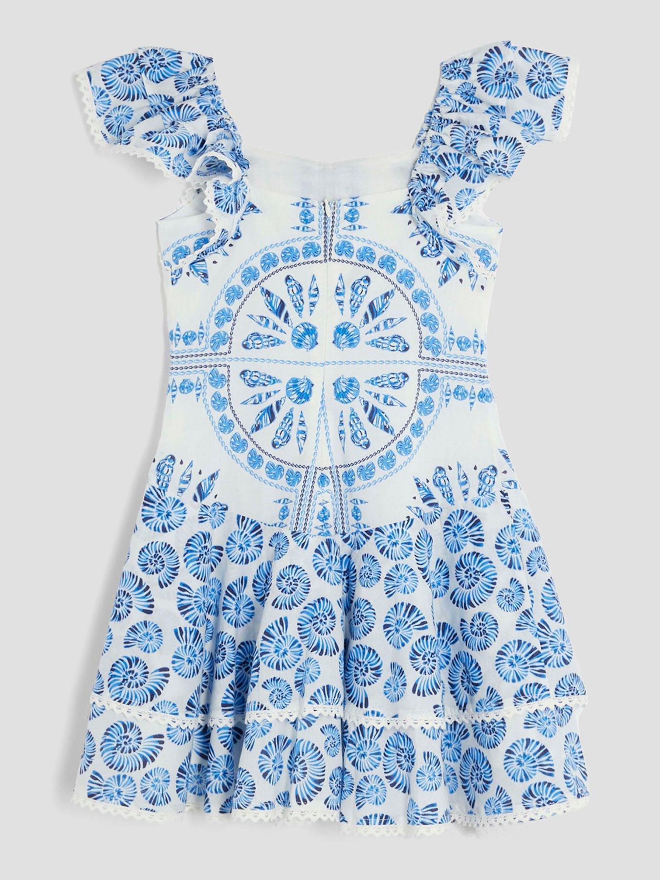 Image 2 of 4 of River Island Older Girls Shell Aztec Dress - Blue
