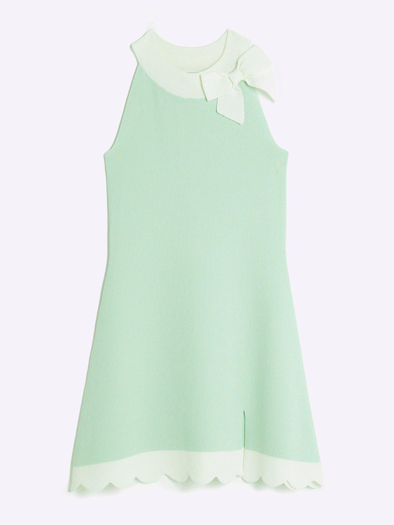 undefined Girls Bow Detail Scallop Hem Dress - Mint