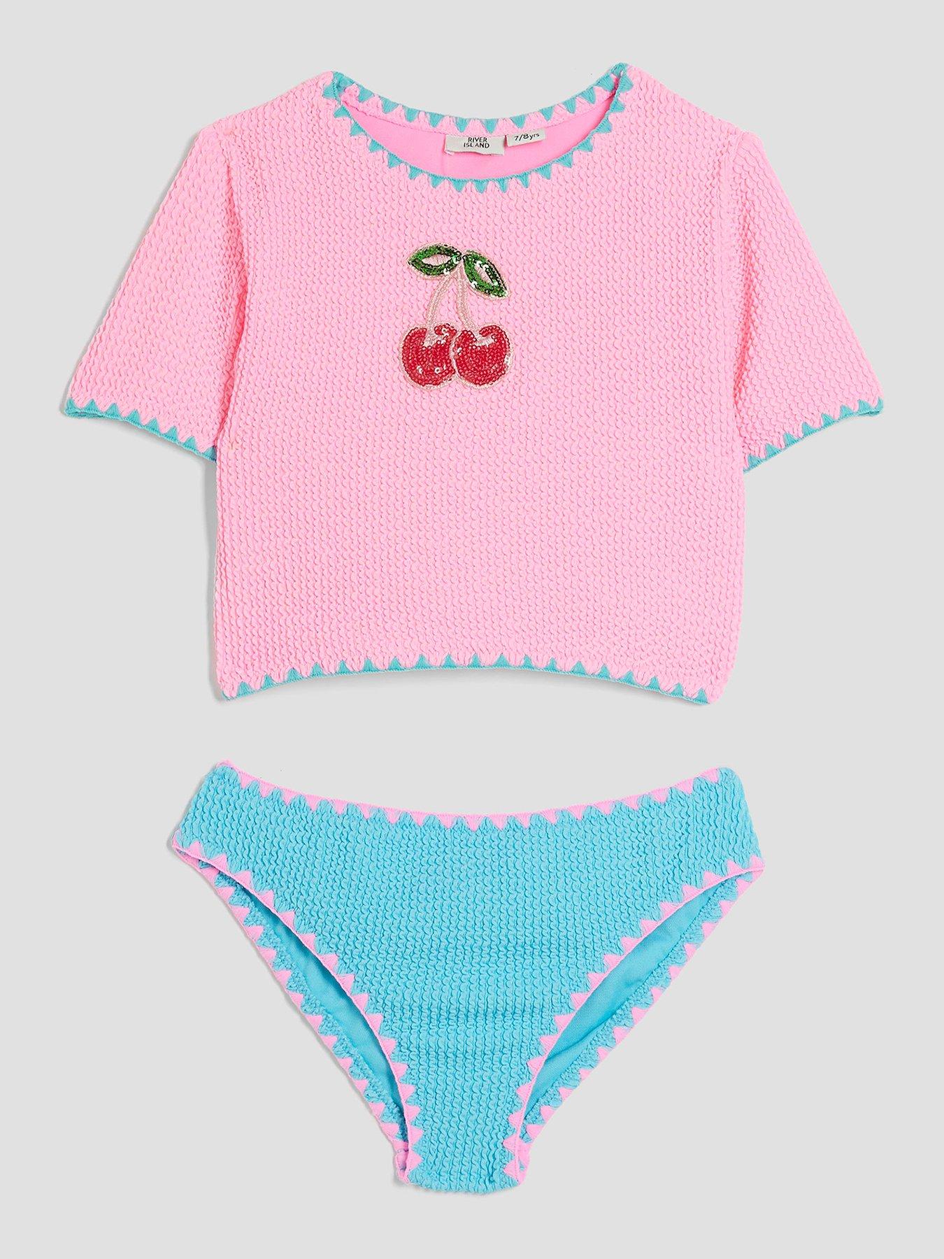 undefined Older Girls Cherry T-Shirt Bikini - Light Pink