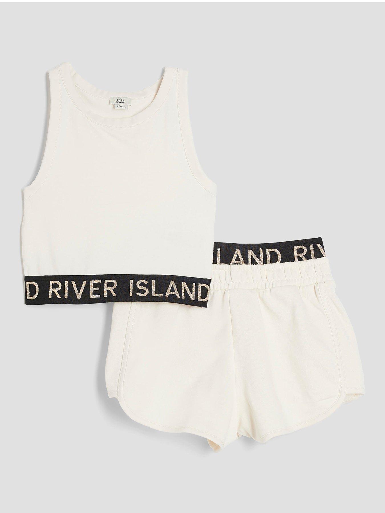undefined Older Girl Glitter Waistband Tank Top Set - Cream