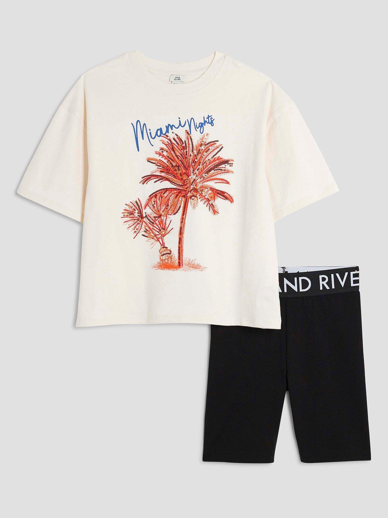 undefined Older Girls Palm Tree T-Shirt Set - Cream